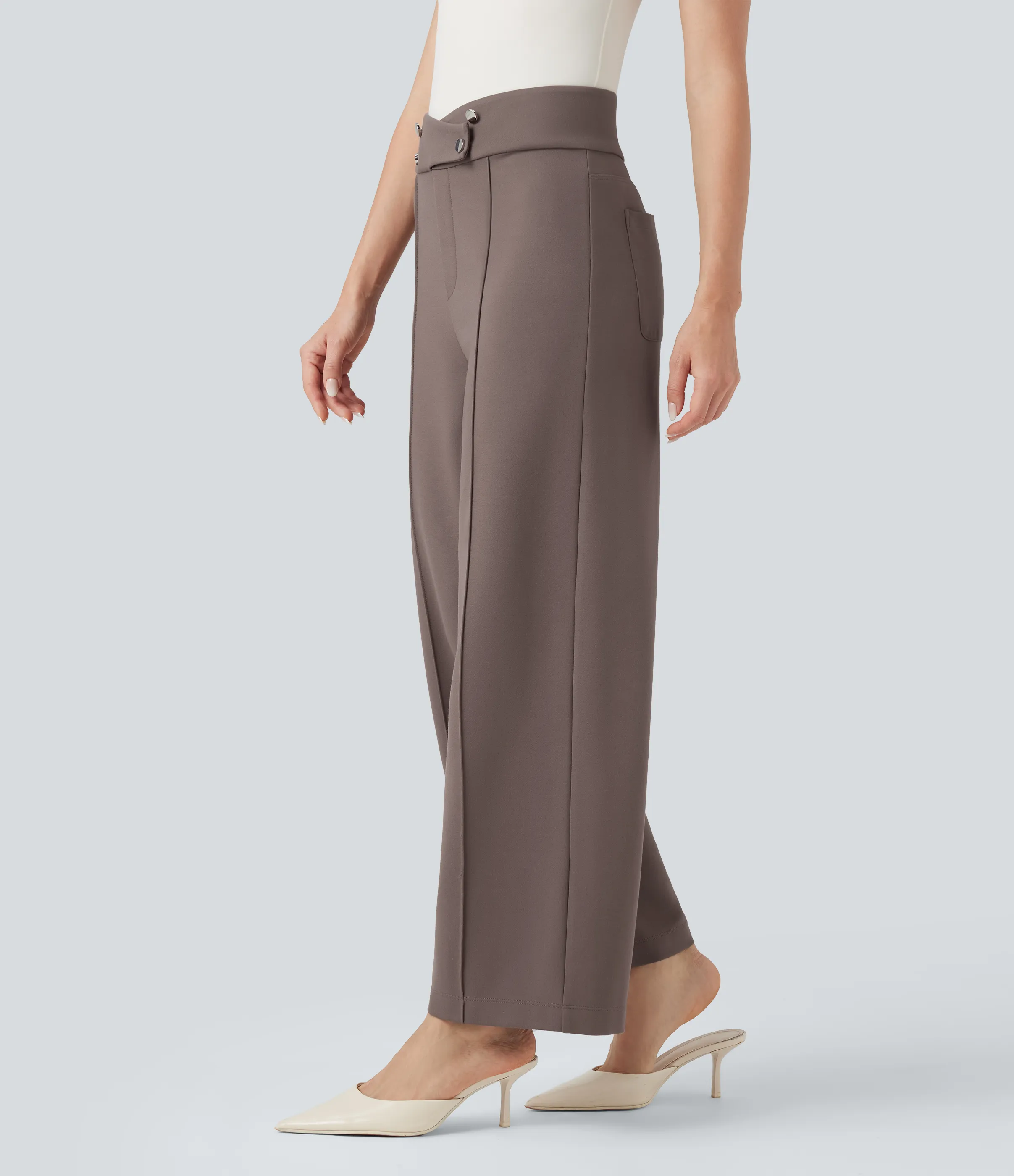 Halara Pantalones de oficina rectos Halara Flex™ de tiro alto cruzado de 7/8 con bolsillos - Iron - XL(regular) sold by Halara product image thumbnail 4