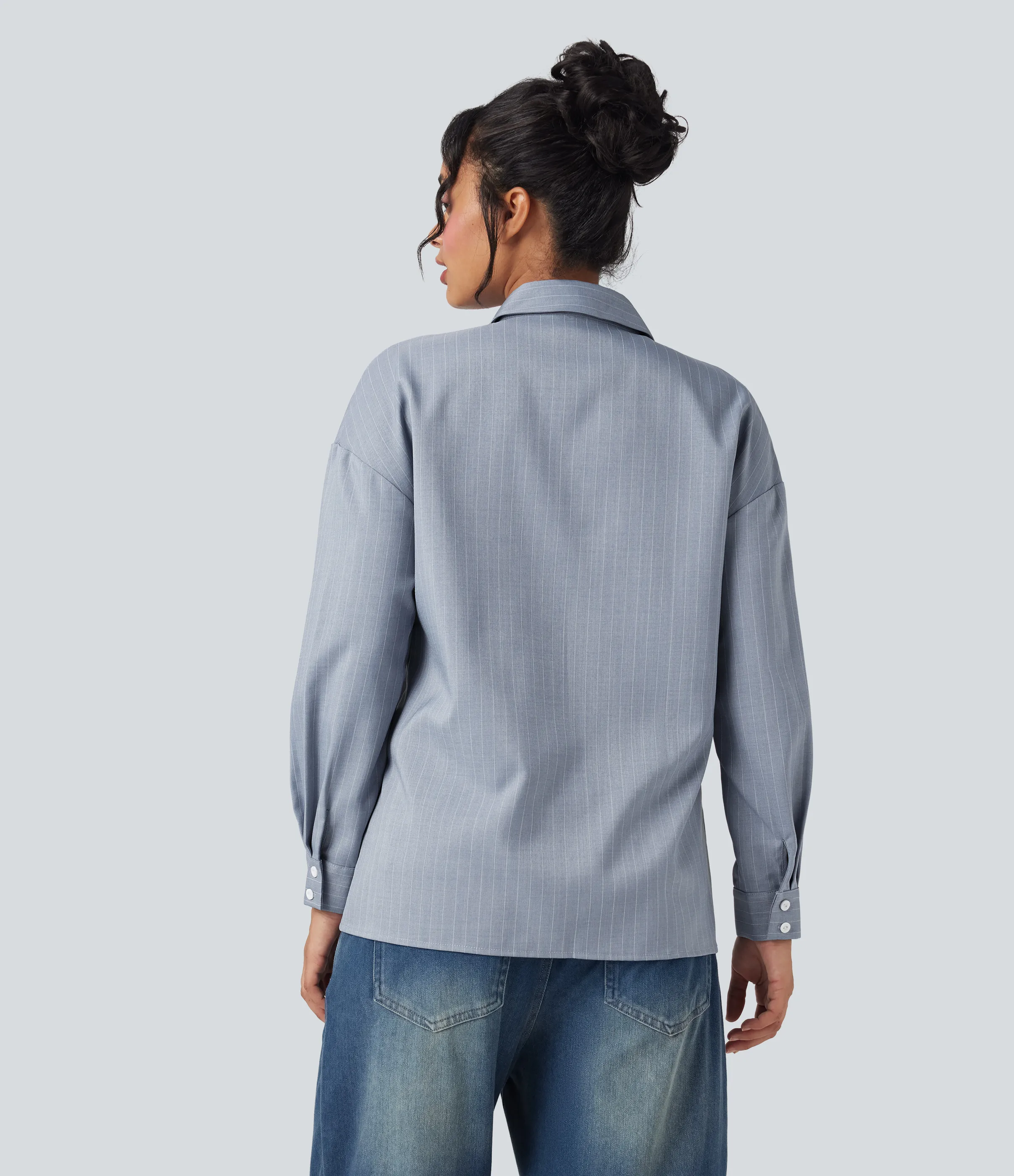 Halara Camisa de oficina a rayas de manga larga - Frostline Grey - XL sold by Halara product image thumbnail 3