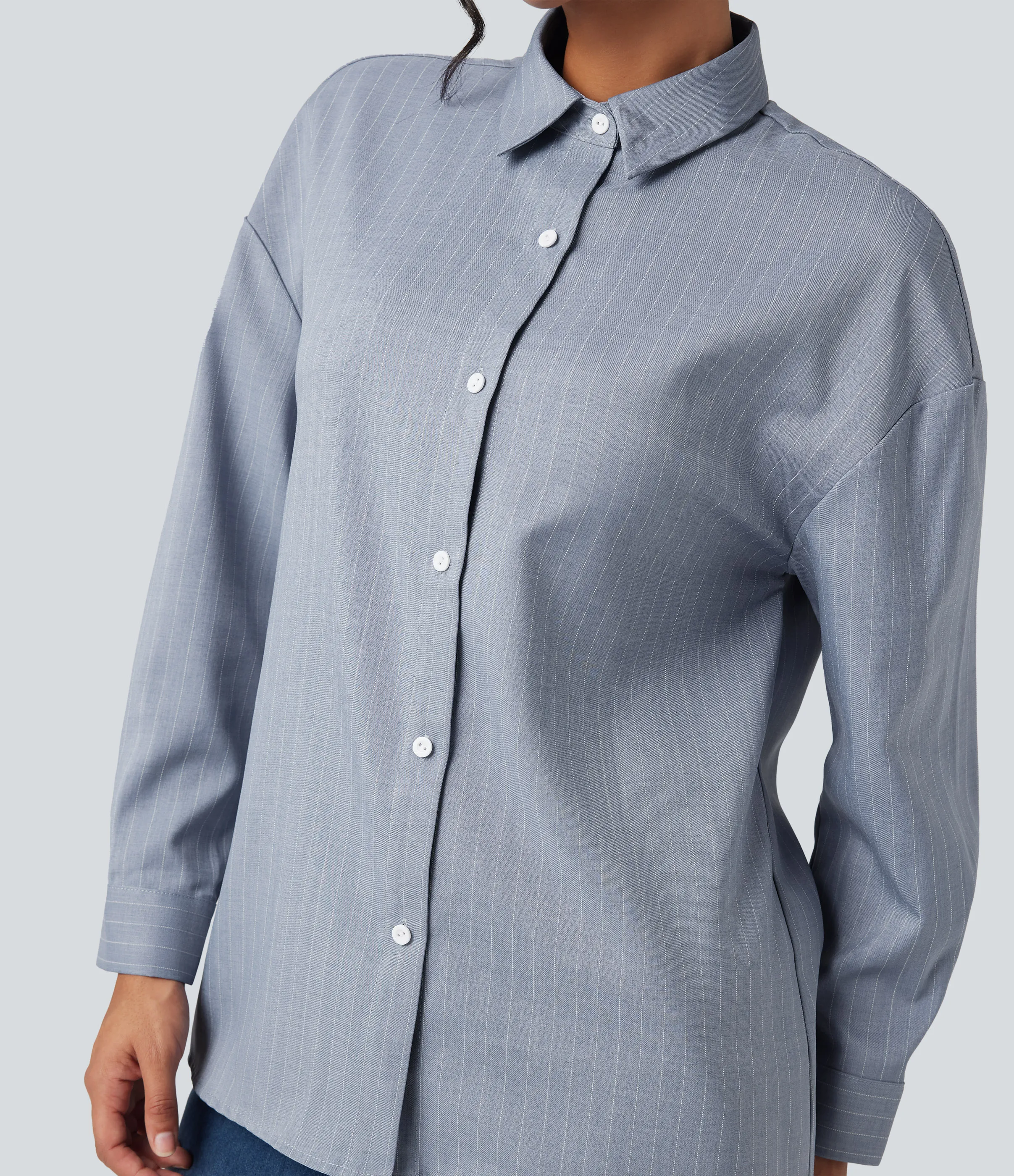 Halara Camisa de oficina a rayas de manga larga - Frostline Grey - XL sold by Halara product image thumbnail 5