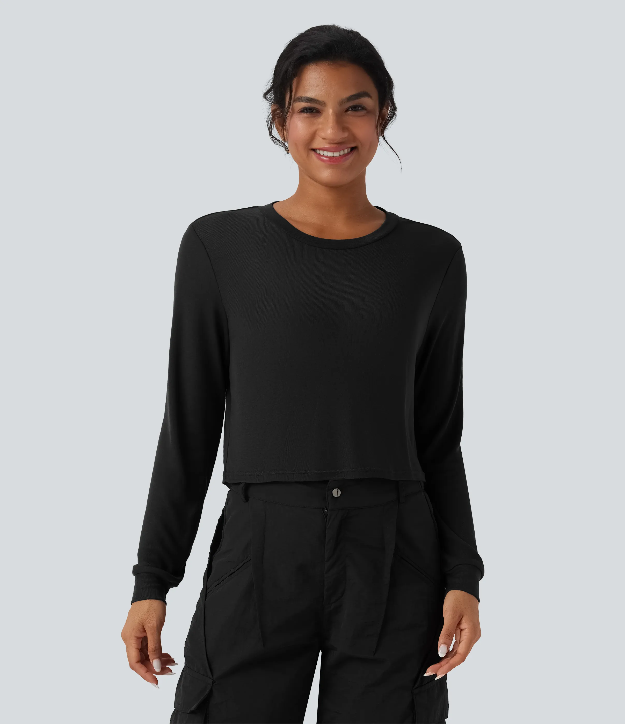 Halara Top casual de lana con cuello redondo y manga larga - Black - XS sold by Halara product image thumbnail 2