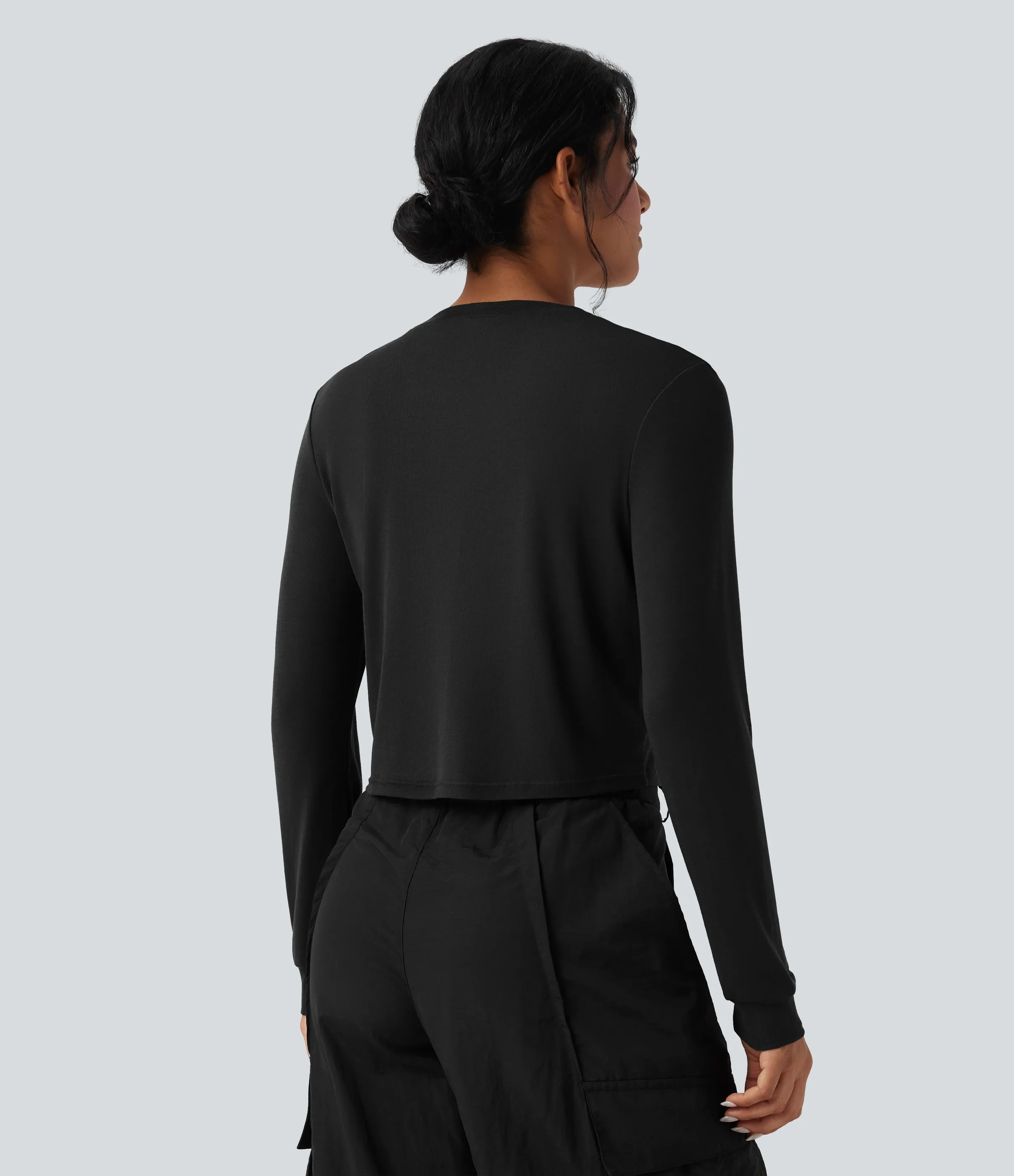 Halara Top casual de lana con cuello redondo y manga larga - Black - XS sold by Halara product image thumbnail 3