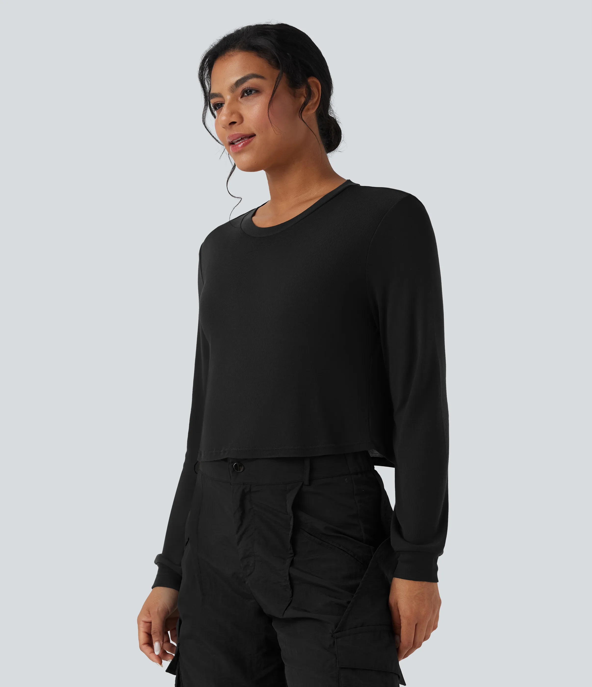 Halara Top casual de lana con cuello redondo y manga larga - Black - XS sold by Halara product image thumbnail 4