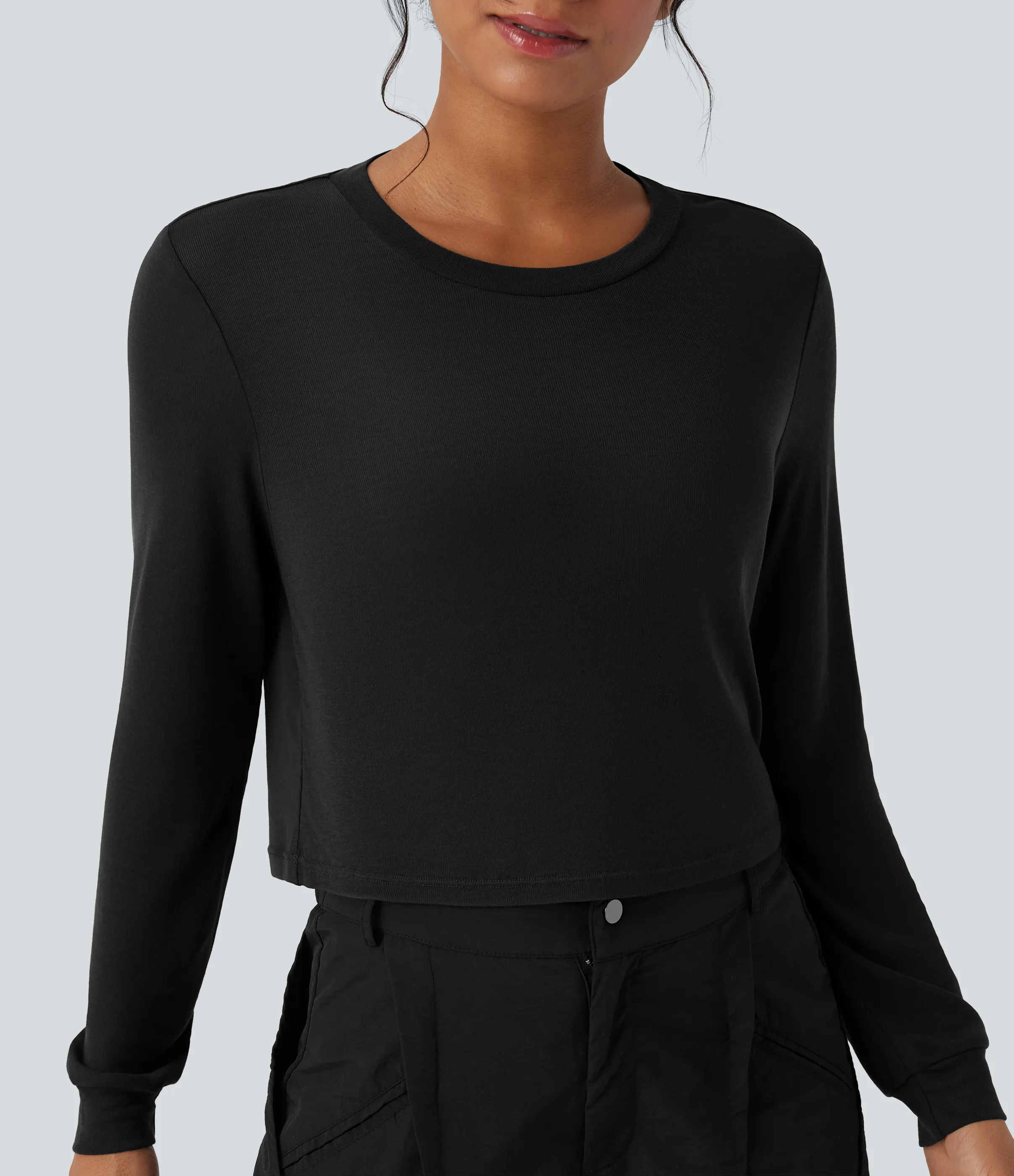Halara Top casual de lana con cuello redondo y manga larga - Black - XS sold by Halara product image thumbnail 5