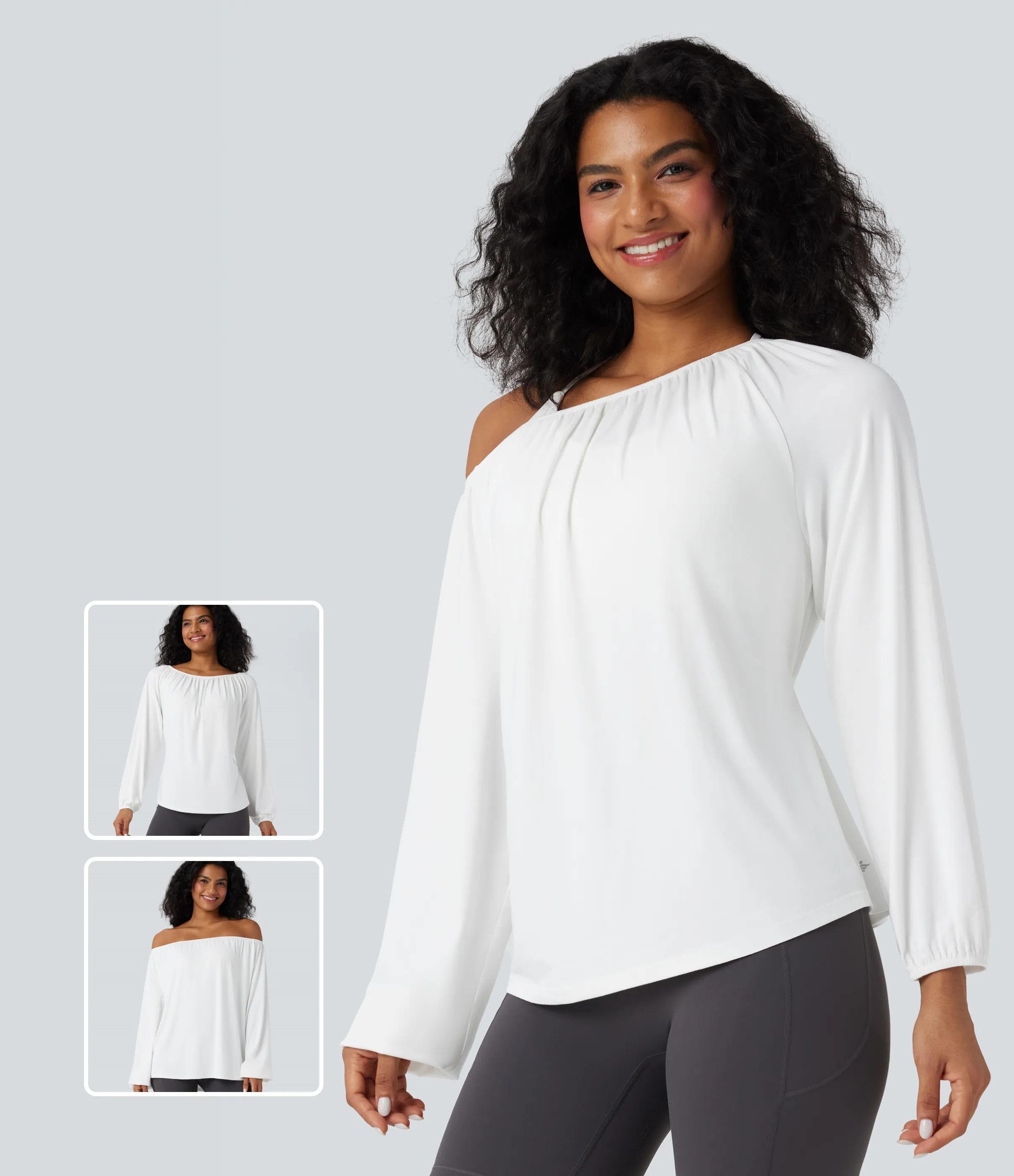 Halara Top deportivo de yoga de manga larga con un solo hombro - White - XS sold by Halara