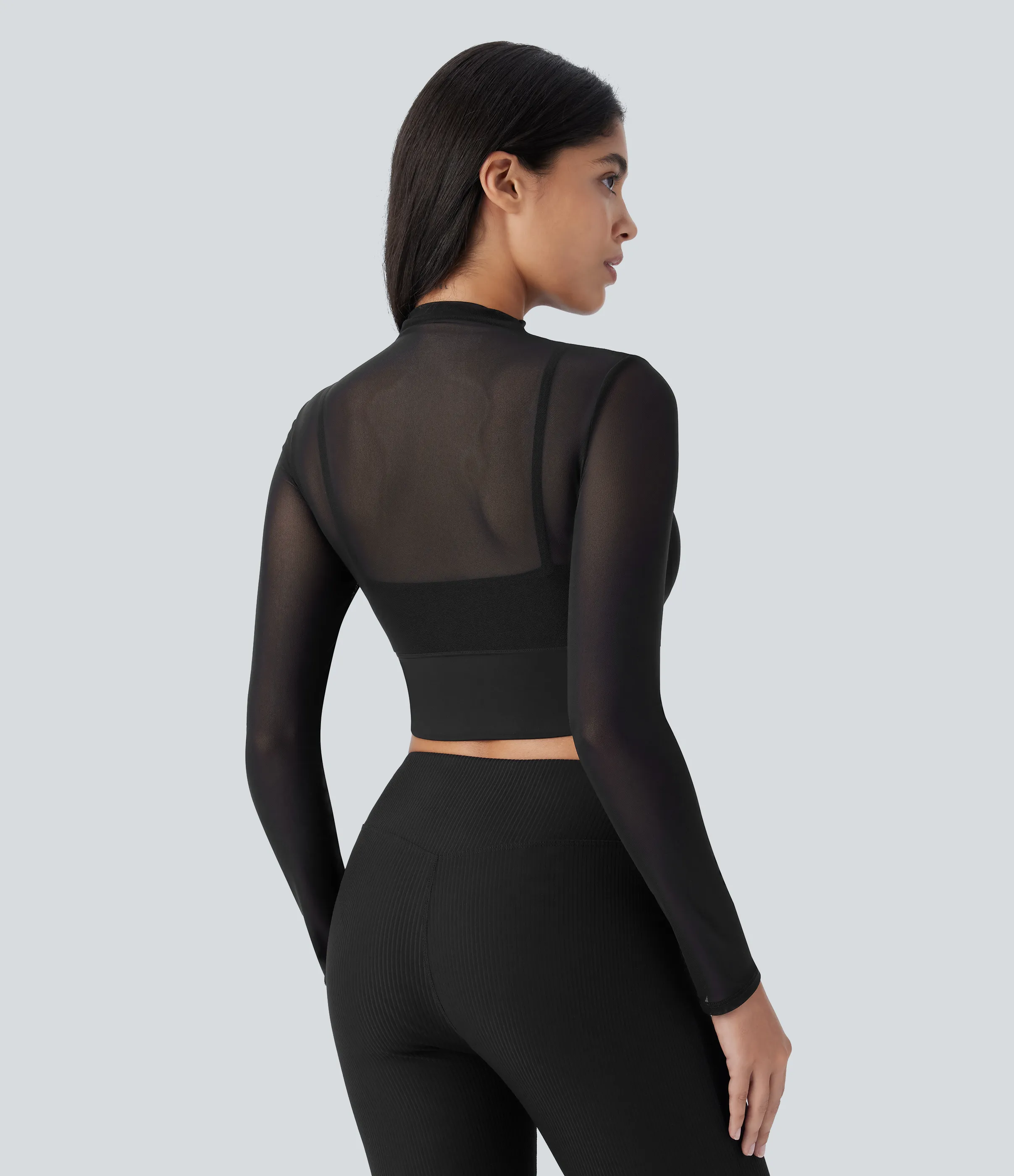 Halara Top deportivo yoga 2 en 1 manga larga malla contrastante - Black - XL sold by Halara product image thumbnail 3