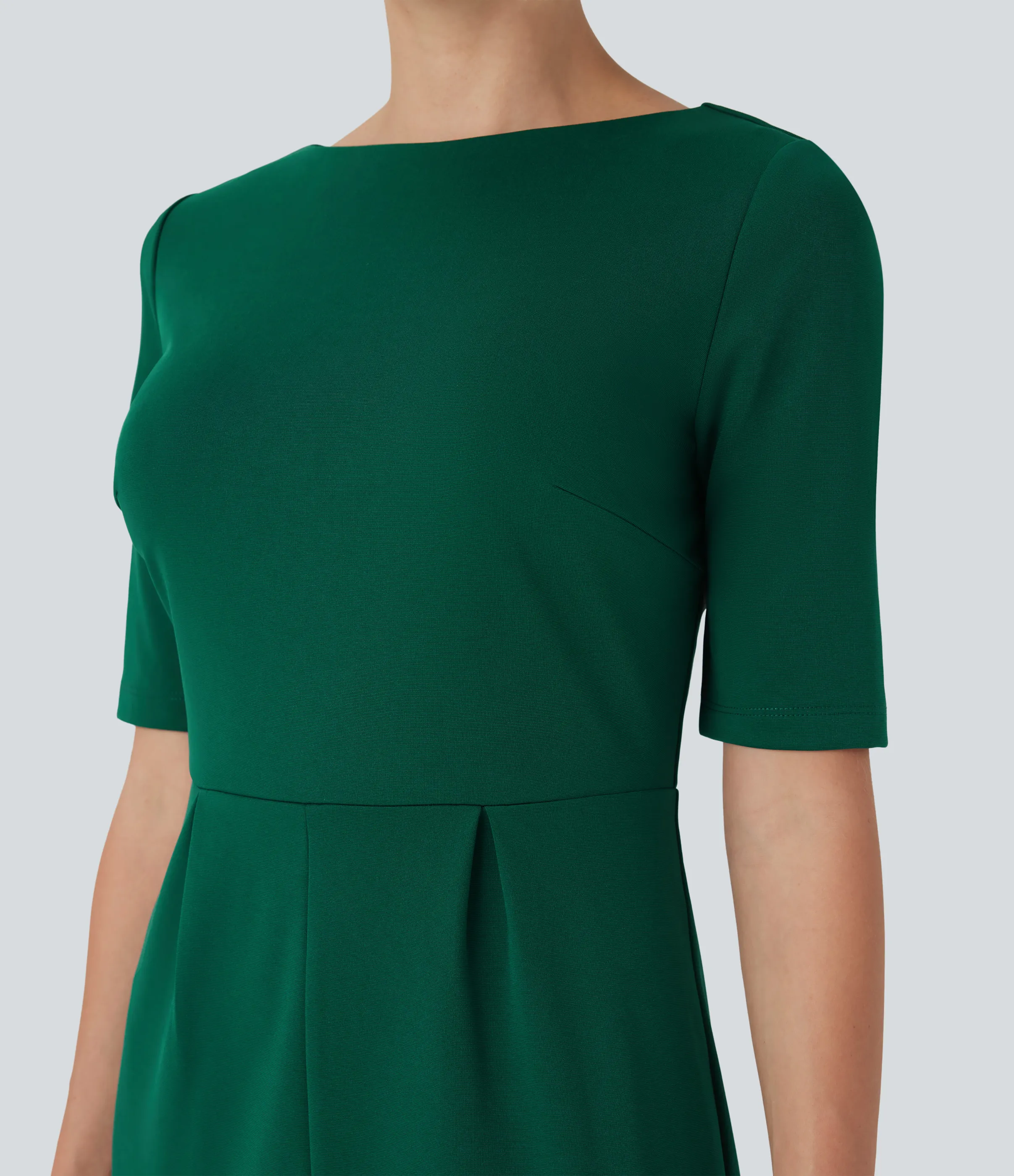 Halara Vestido de oficina con abertura y manga corta con escote redondeado - Aventurine - L sold by Halara product image thumbnail 5