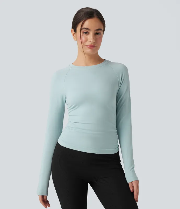 Halara Top deportivo de yoga fruncido de manga larga sin costuras - Pastel Blue - S made by Halara