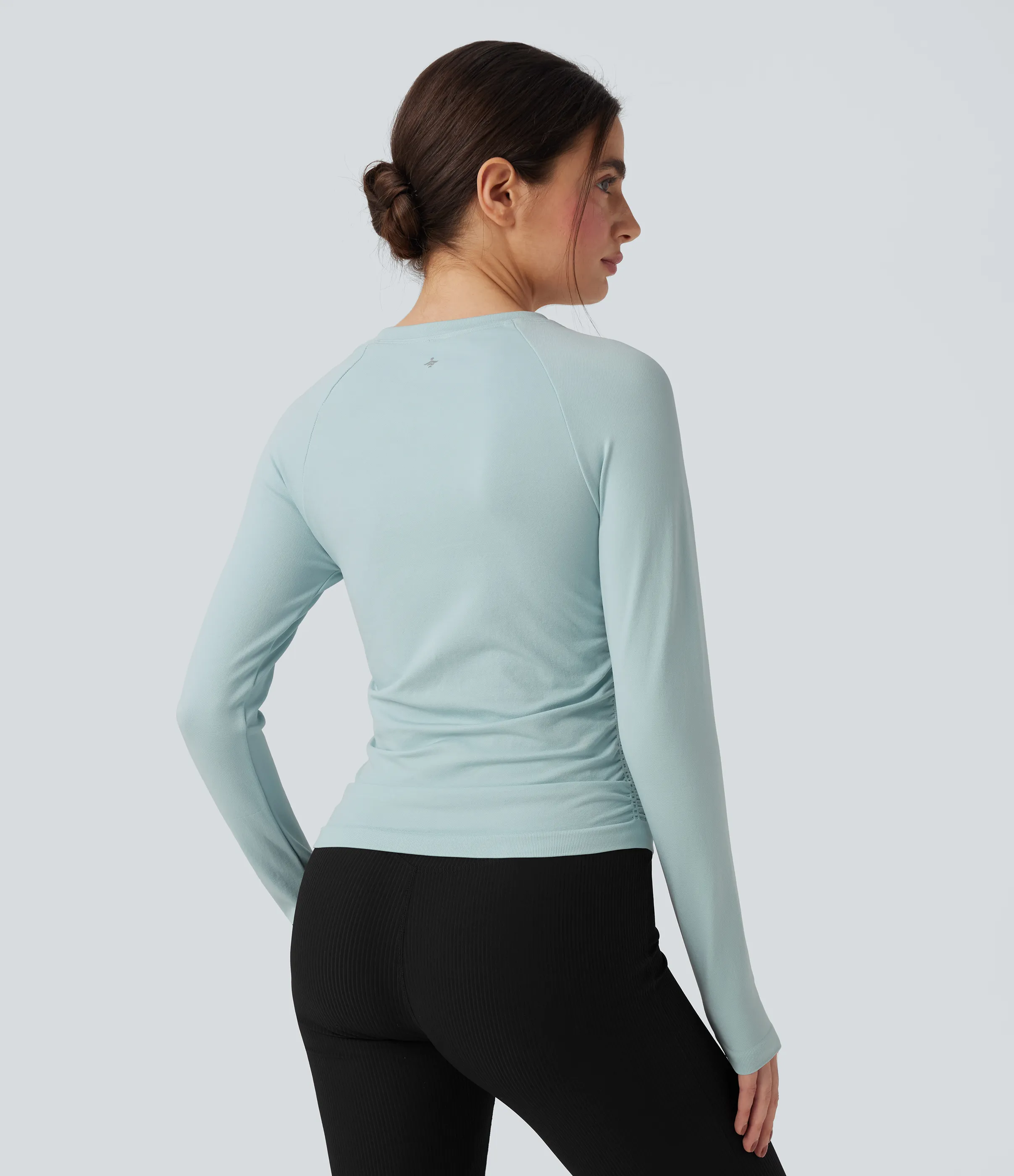 Halara Top deportivo de yoga fruncido de manga larga sin costuras - Pastel Blue - S sold by Halara product image thumbnail 3