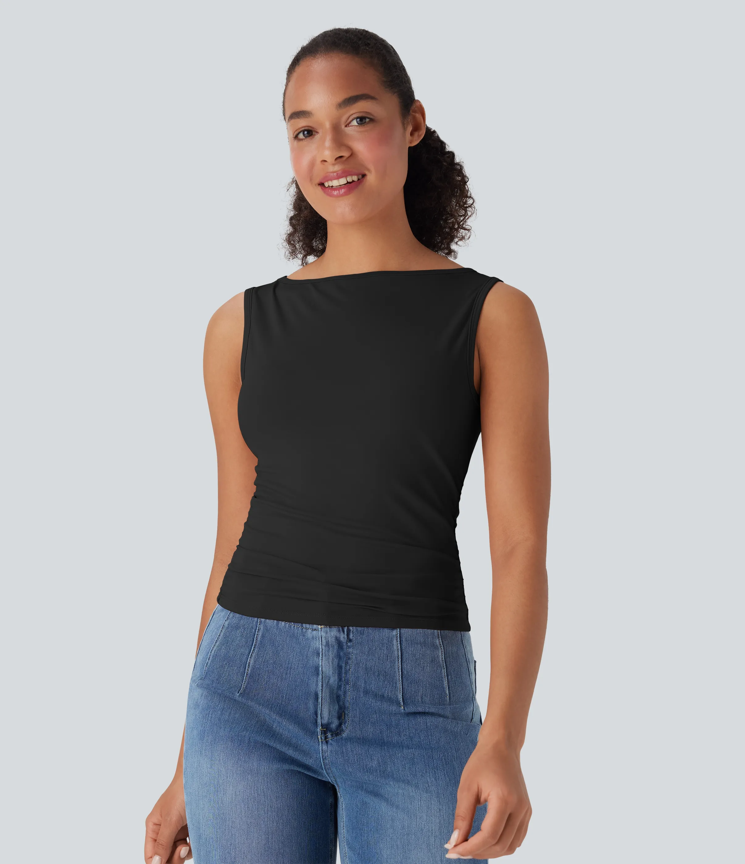 Halara Top casual fruncido sin mangas con cuello barco - Black - L sold by Halara product image thumbnail 2