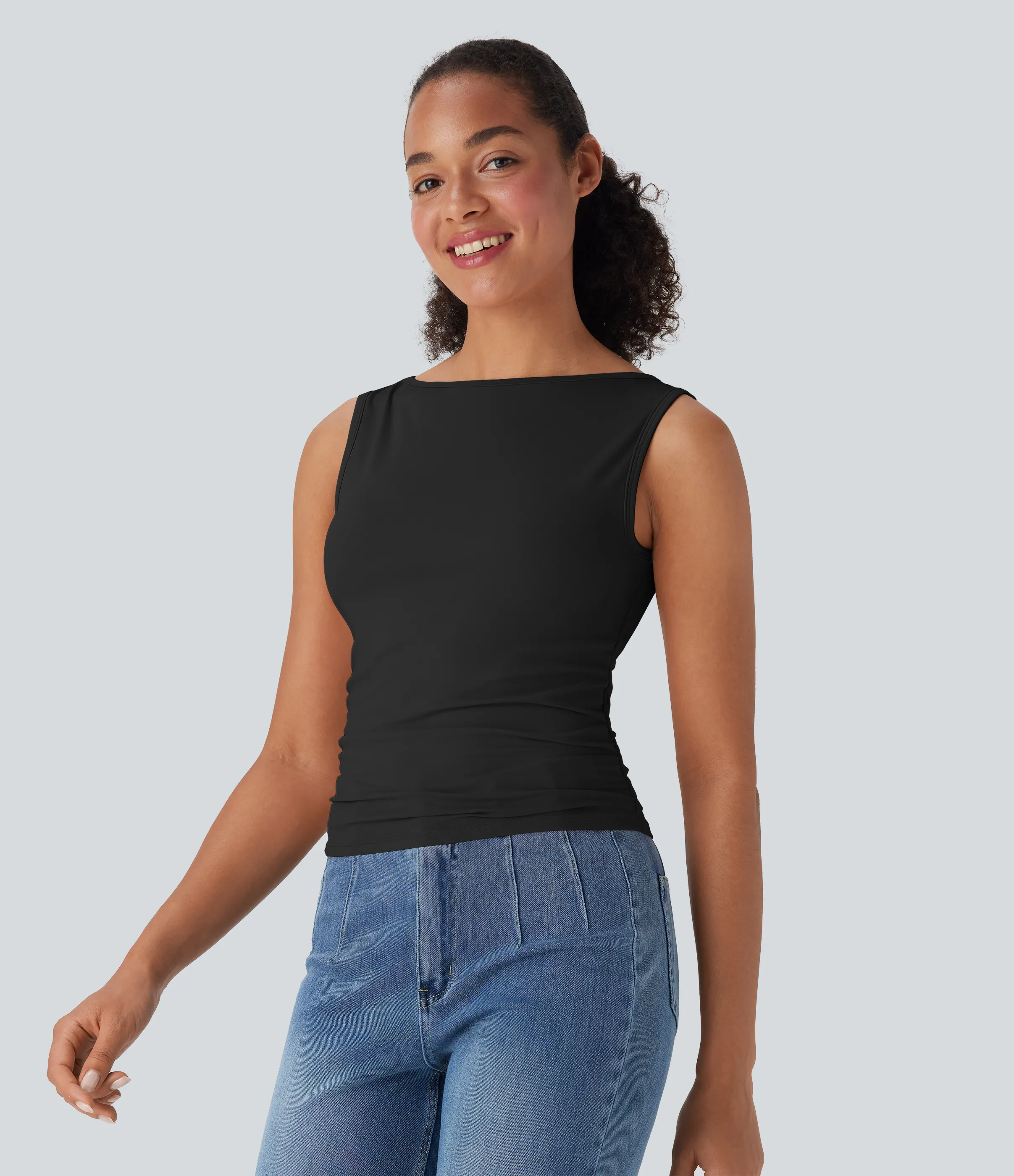 Halara Top casual fruncido sin mangas con cuello barco - Black - L sold by Halara product image thumbnail 4