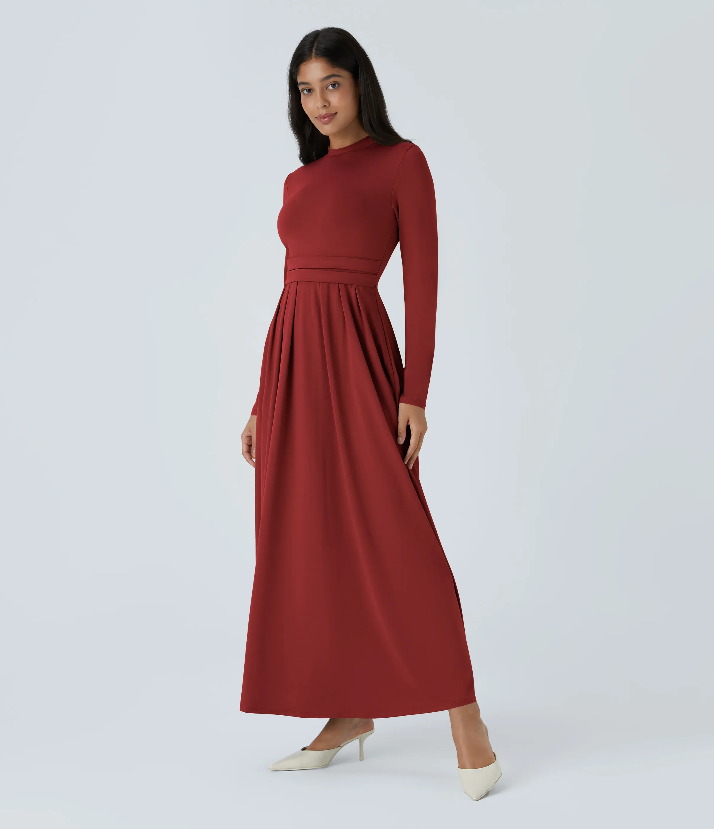 Halara Vestido largo cuello alto manga larga bolsillo lateral plisado acampanado - Emboldened - M sold by Halara product image thumbnail 4