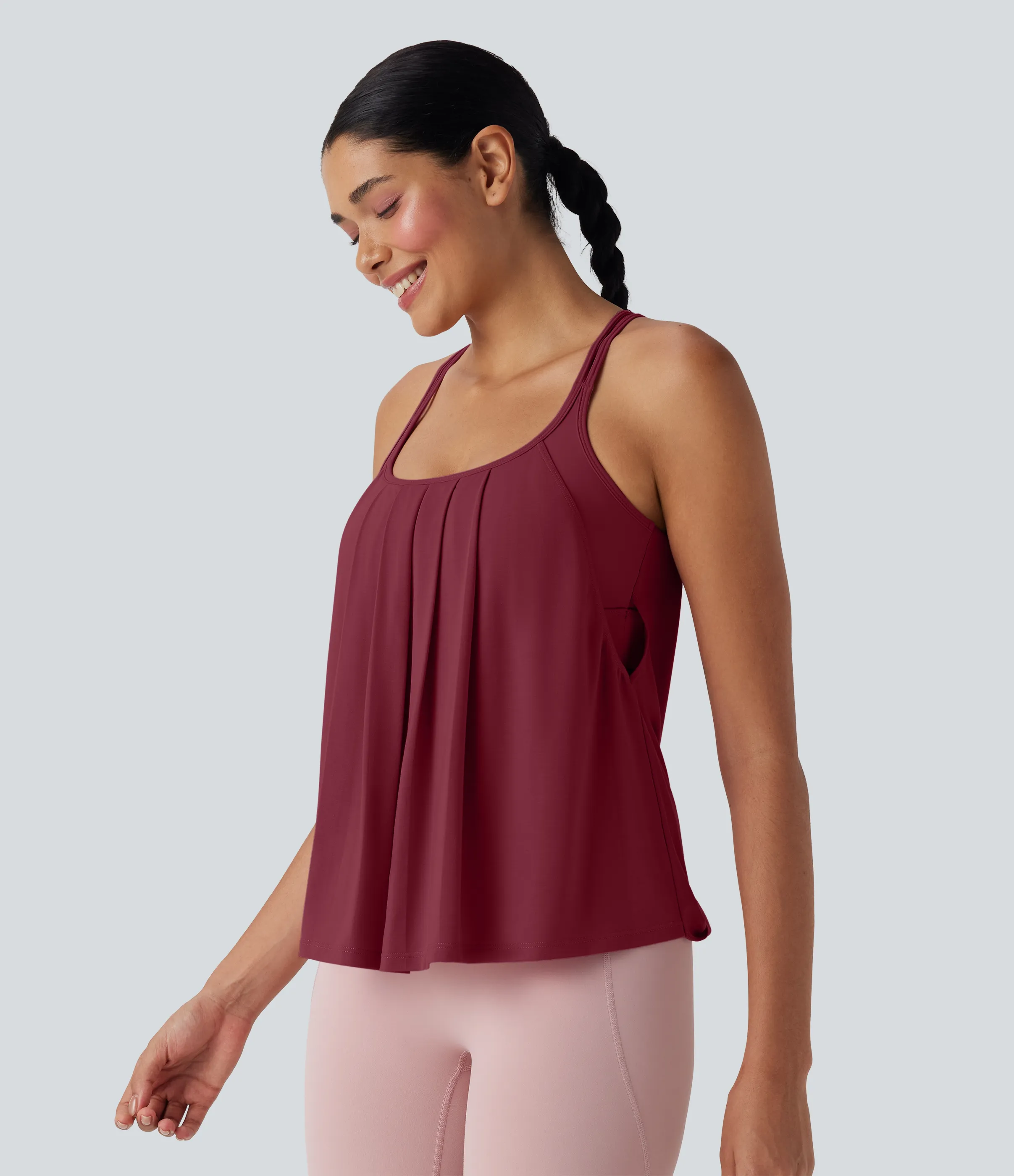 Halara Top yoga secado rápido tirante doble plisado cruzado espalda - Tibetan Red - M sold by Halara product image thumbnail 4