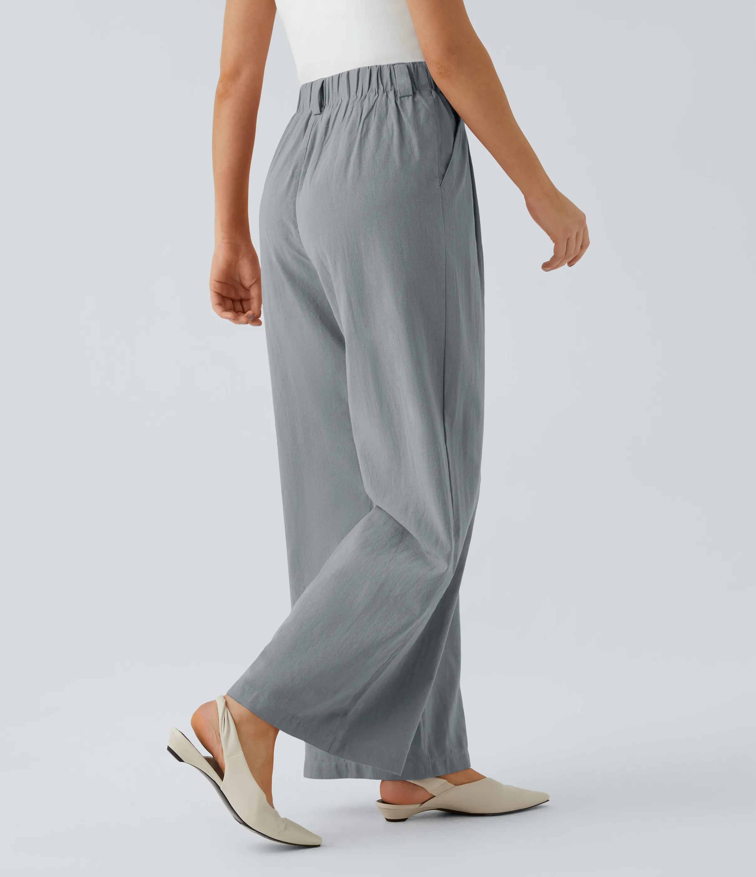 Halara Pantalón tiro alto bolsillo lateral plisado pierna ancha - Quarry - M(regular) sold by Halara product image thumbnail 3