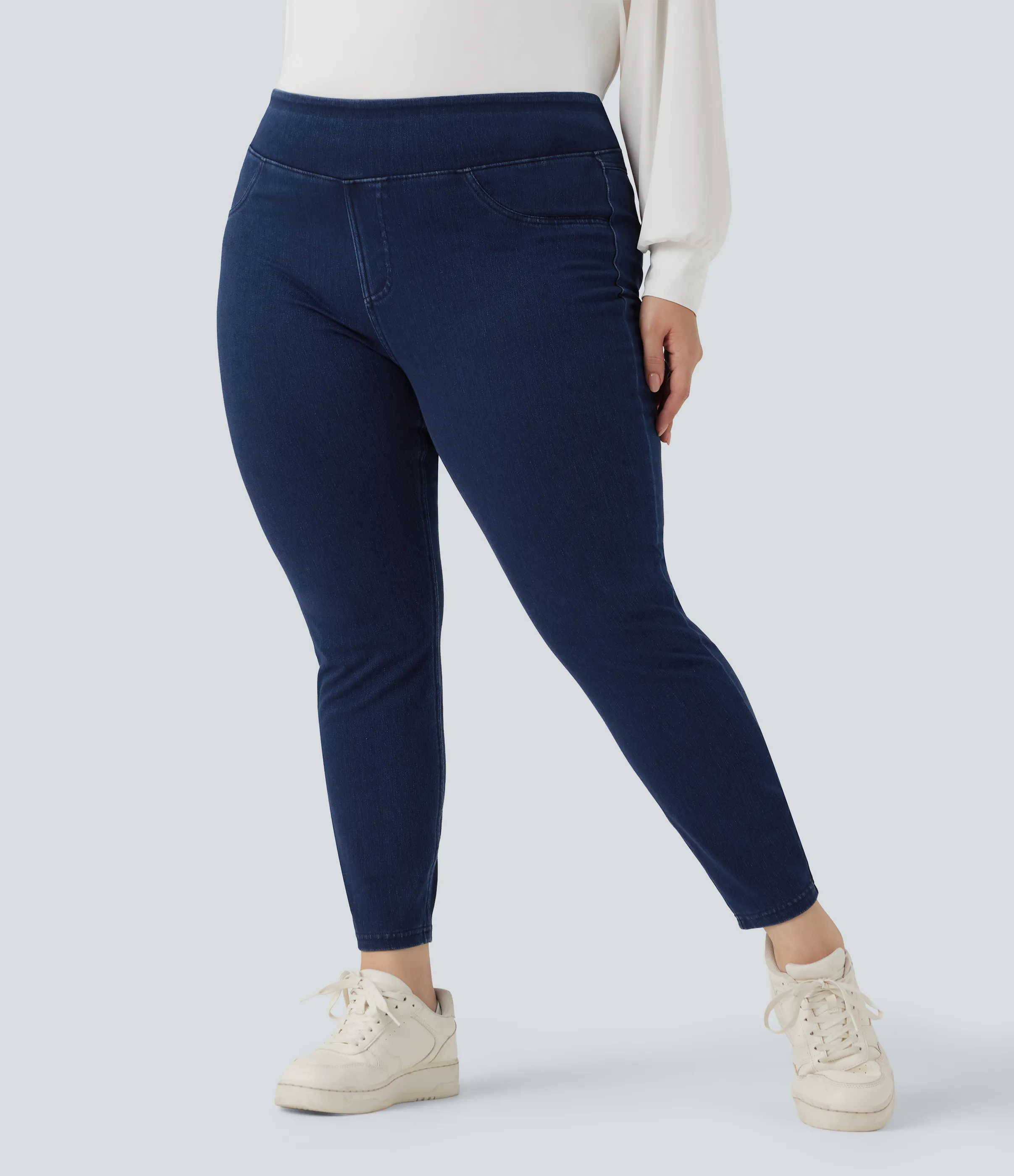 Halara Leggings Halara Flex™ Denim elásticos de talla grande con tiro alto y bolsillos traseros - Midnight Blue Denim - 2X sold by Halara product image thumbnail 4