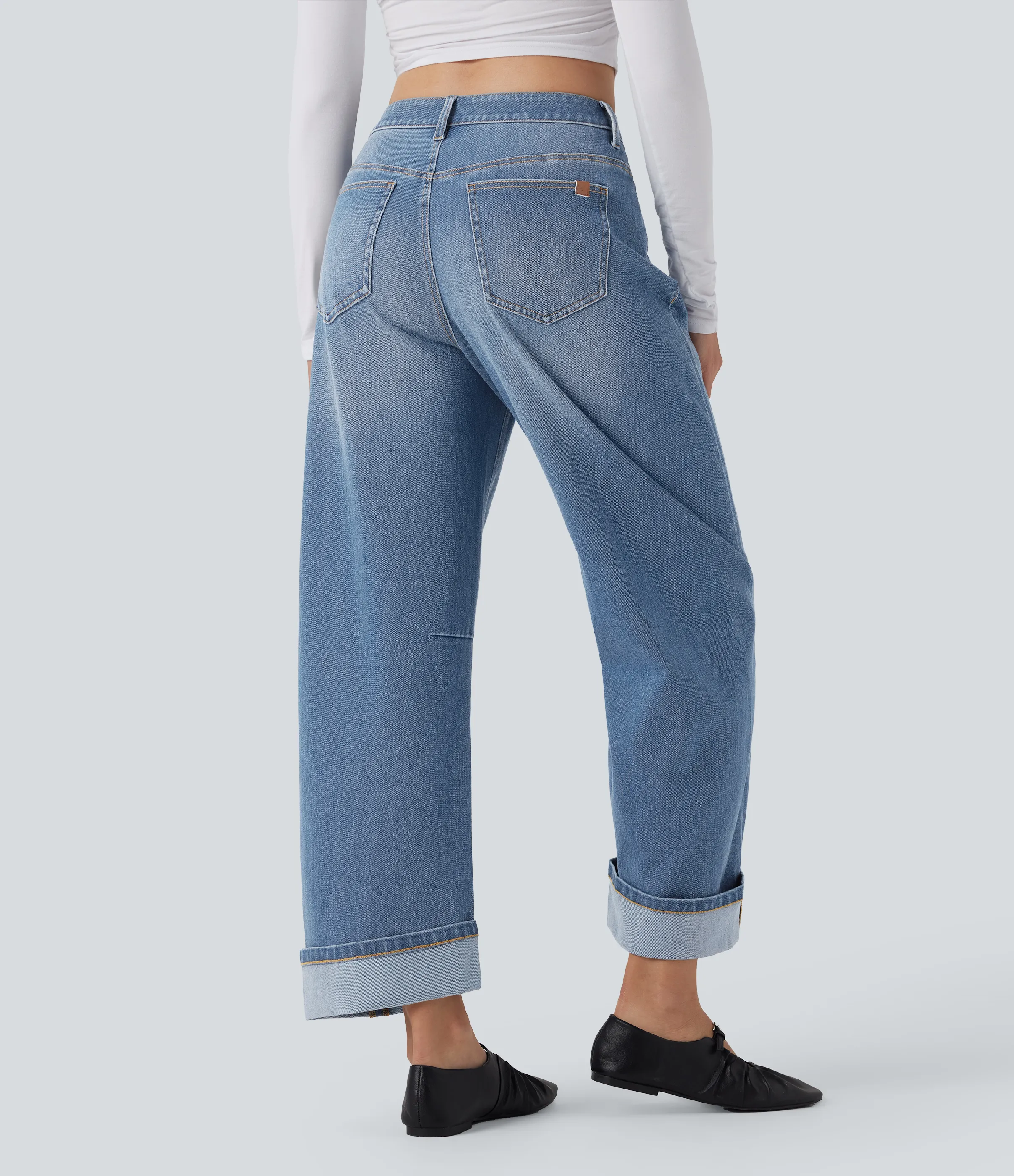 Halara Jeans casuales lavados Halara Flex™ de tiro medio con corte acampanado y bolsillos - Tide Blue Denim - S(regular) sold by Halara product image thumbnail 3