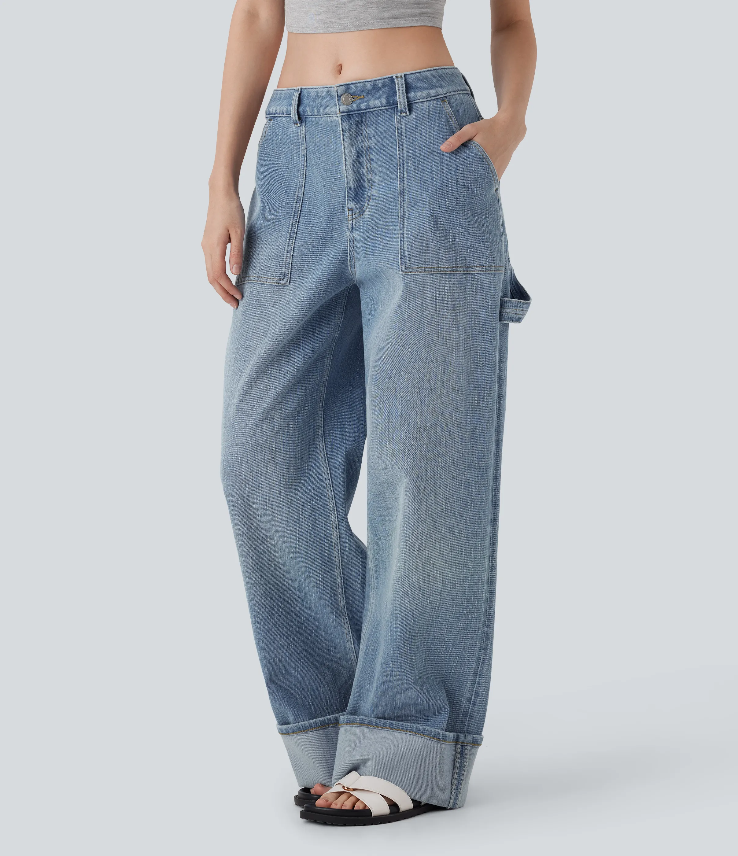 Halara Jeans holgado Baggy Halara Flex™ Denim elástico estilo desgastado con dobladillo enrollado y tiro bajo con bolsillos - Blue Jasper Denim - S(regular) sold by Halara product image thumbnail 4