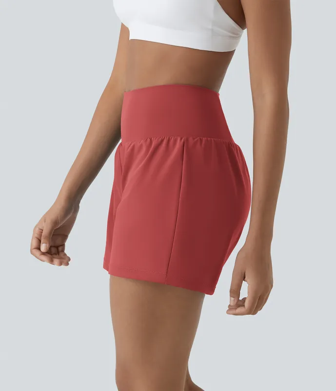 Halara Pantalón corto yoga 2 en 1 bolsillo trasero oculto tiro súper alto bolsillo lateral oculto 12.5cm-más largo - Salsa - XS(Long) made by Halara