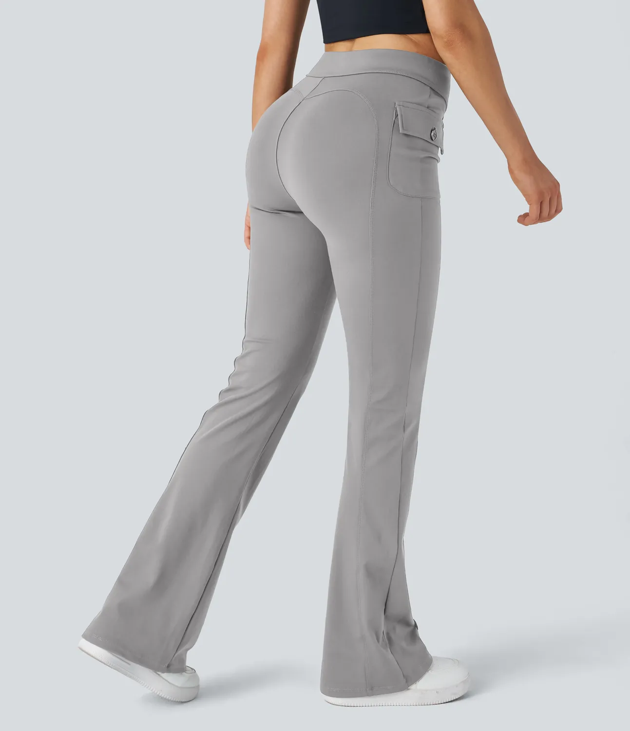 Halara Pantalón cargo acampanado bolsillo solapa lateral botón tiro alto - Silent Storm - M(regular) sold by Halara product image thumbnail 3