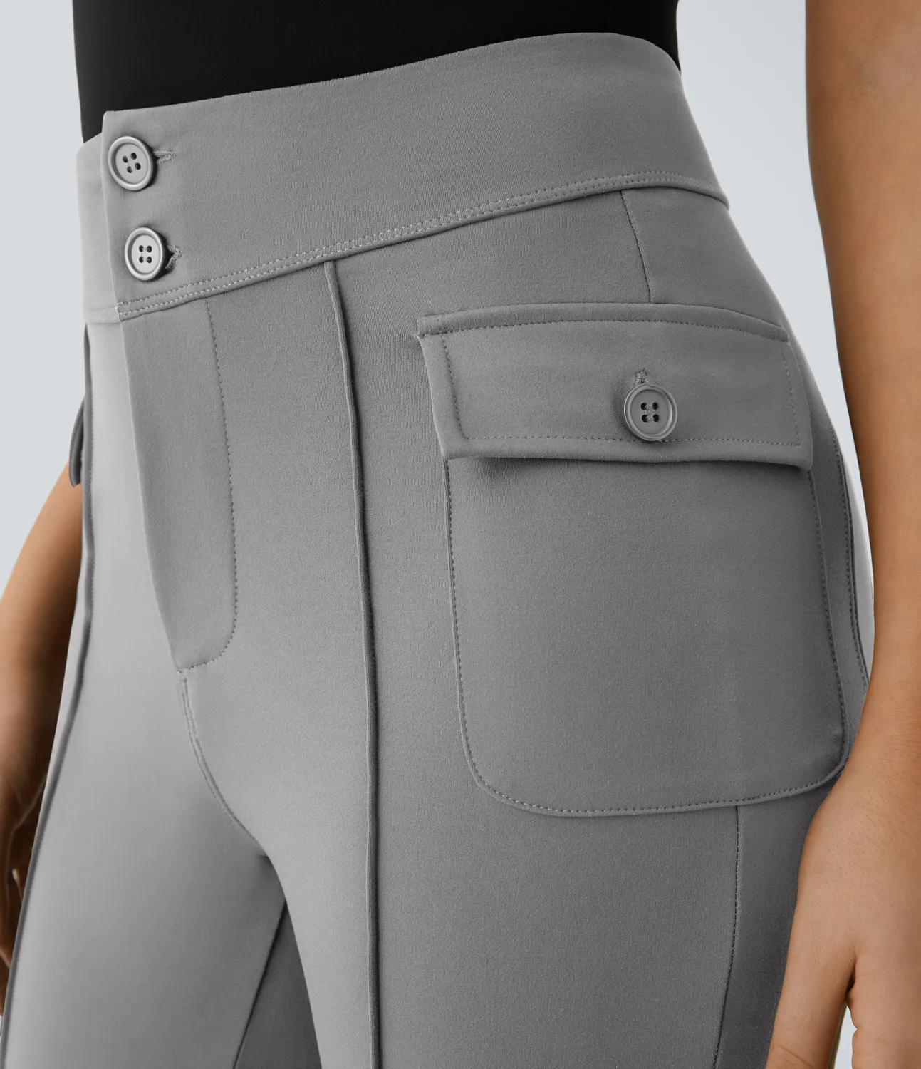 Halara Pantalón cargo acampanado bolsillo solapa lateral botón tiro alto - Silent Storm - M(regular) sold by Halara product image thumbnail 5