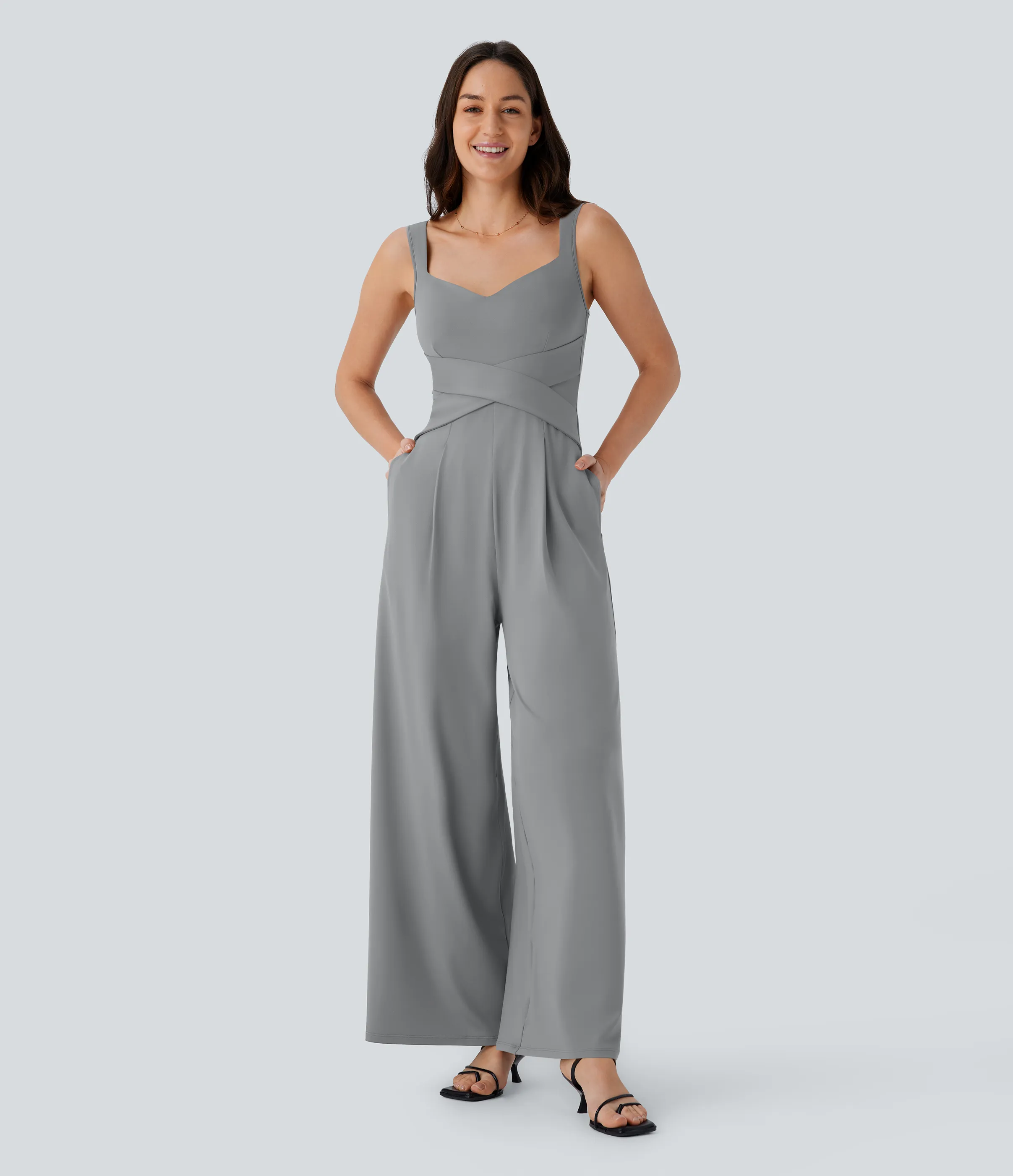 Halara Jumpsuit casual sin mangas con espalda en U y bolsillos - Ultimate Gray - L(regular) sold by Halara product image thumbnail 2