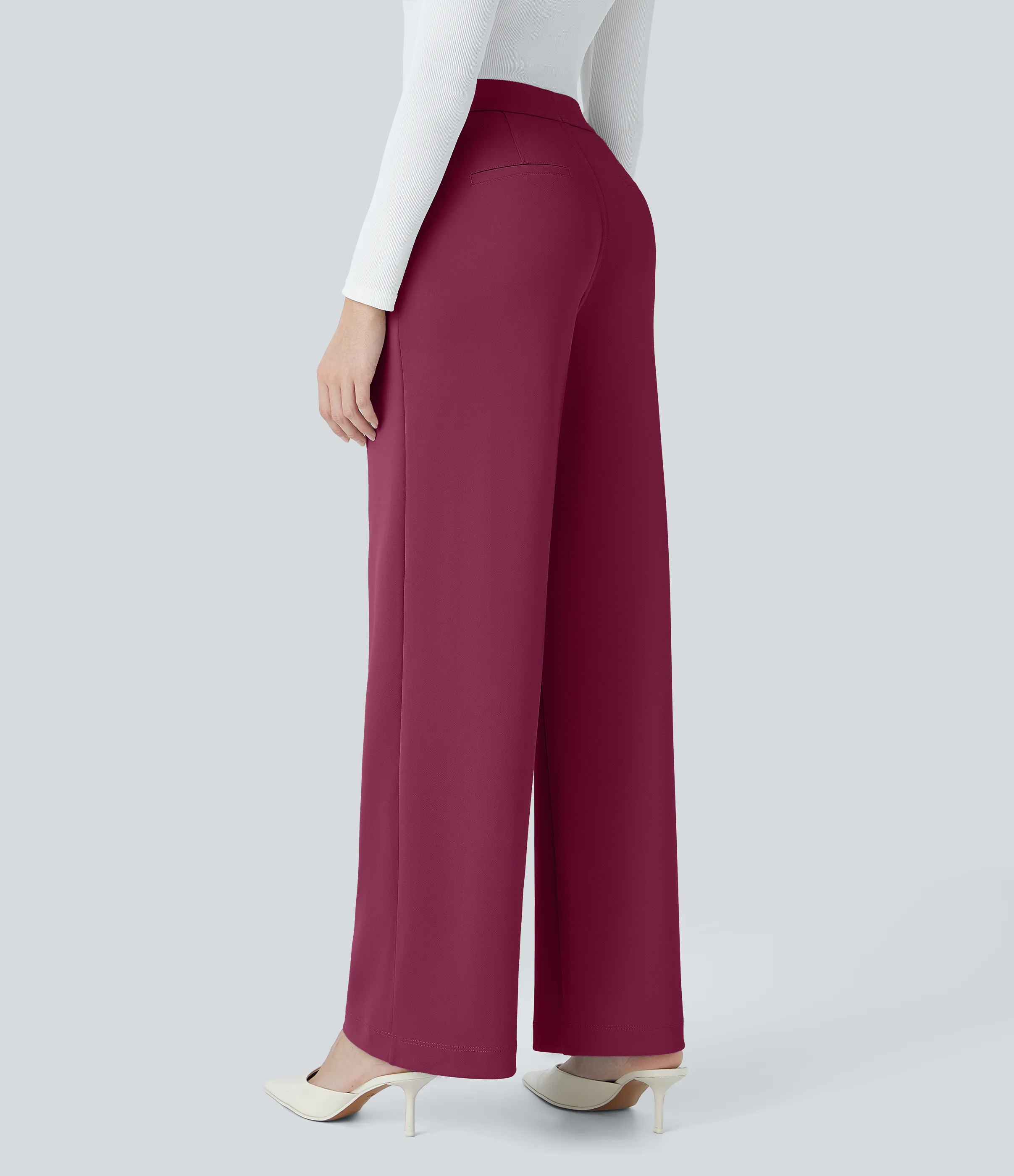 Halara Pantalón Halara Flex™ oficina crepé pierna recta bolsillo lateral tiro alto - Beaujolais - XL(regular) sold by Halara