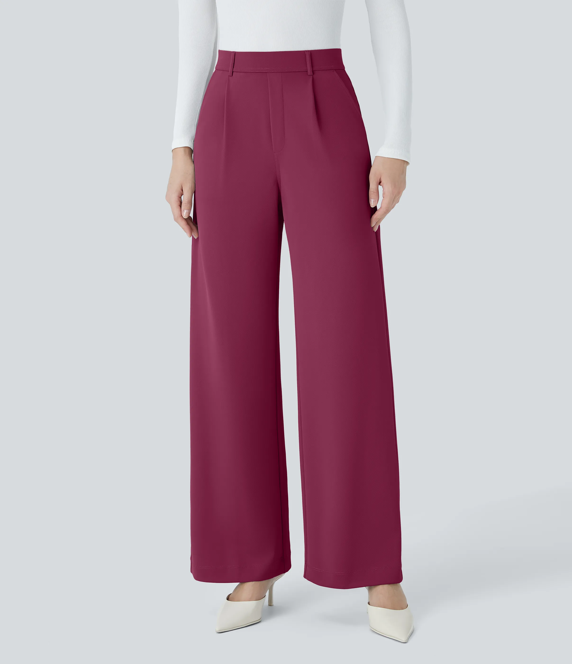 Halara Pantalón Halara Flex™ oficina crepé pierna recta bolsillo lateral tiro alto - Beaujolais - XL(regular) sold by Halara product image thumbnail 3
