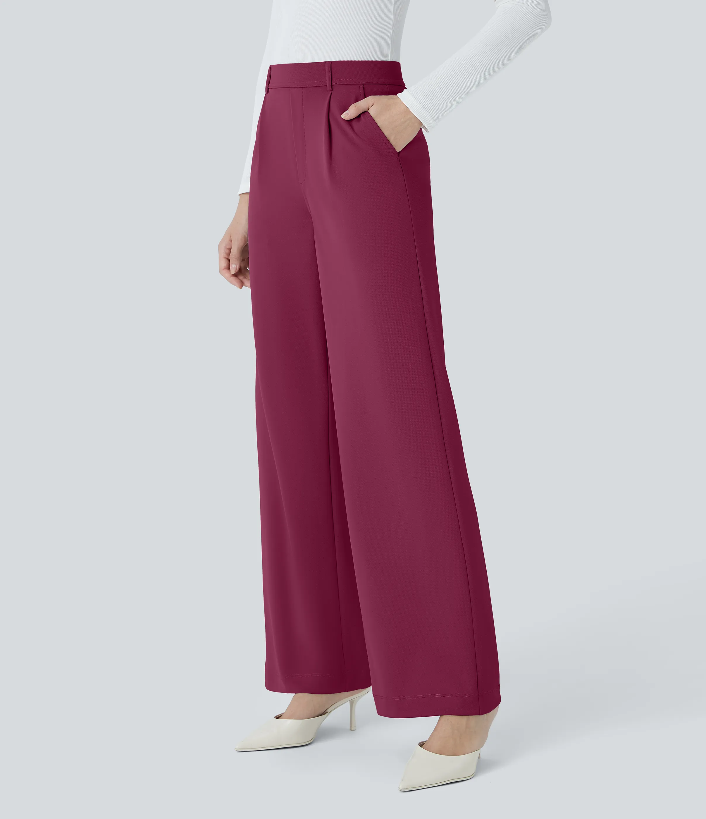 Halara Pantalón Halara Flex™ oficina crepé pierna recta bolsillo lateral tiro alto - Beaujolais - XL(regular) sold by Halara product image thumbnail 4