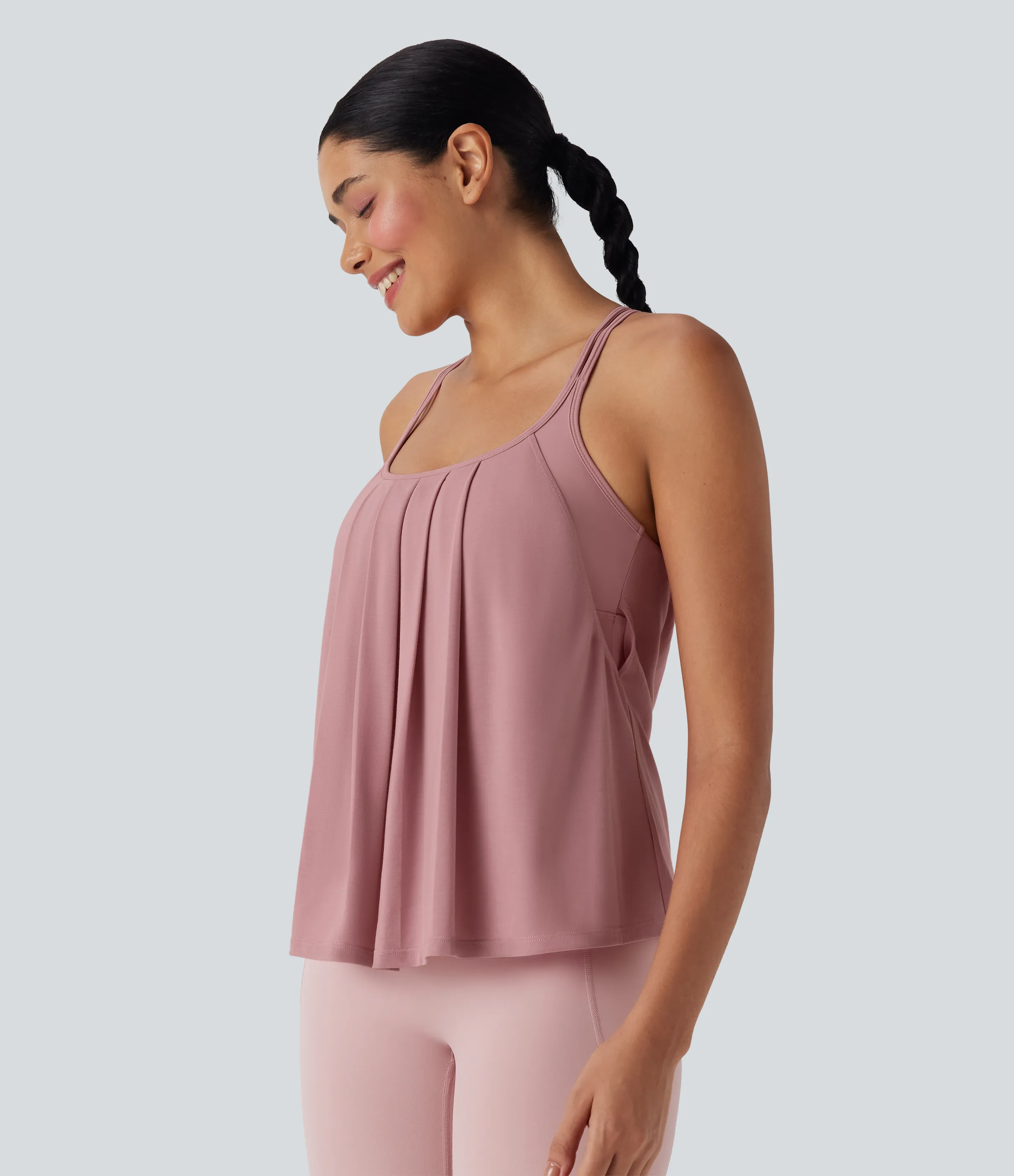 Halara Top yoga secado rápido tirante doble plisado cruzado espalda - Soft Berry - L sold by Halara product image thumbnail 4