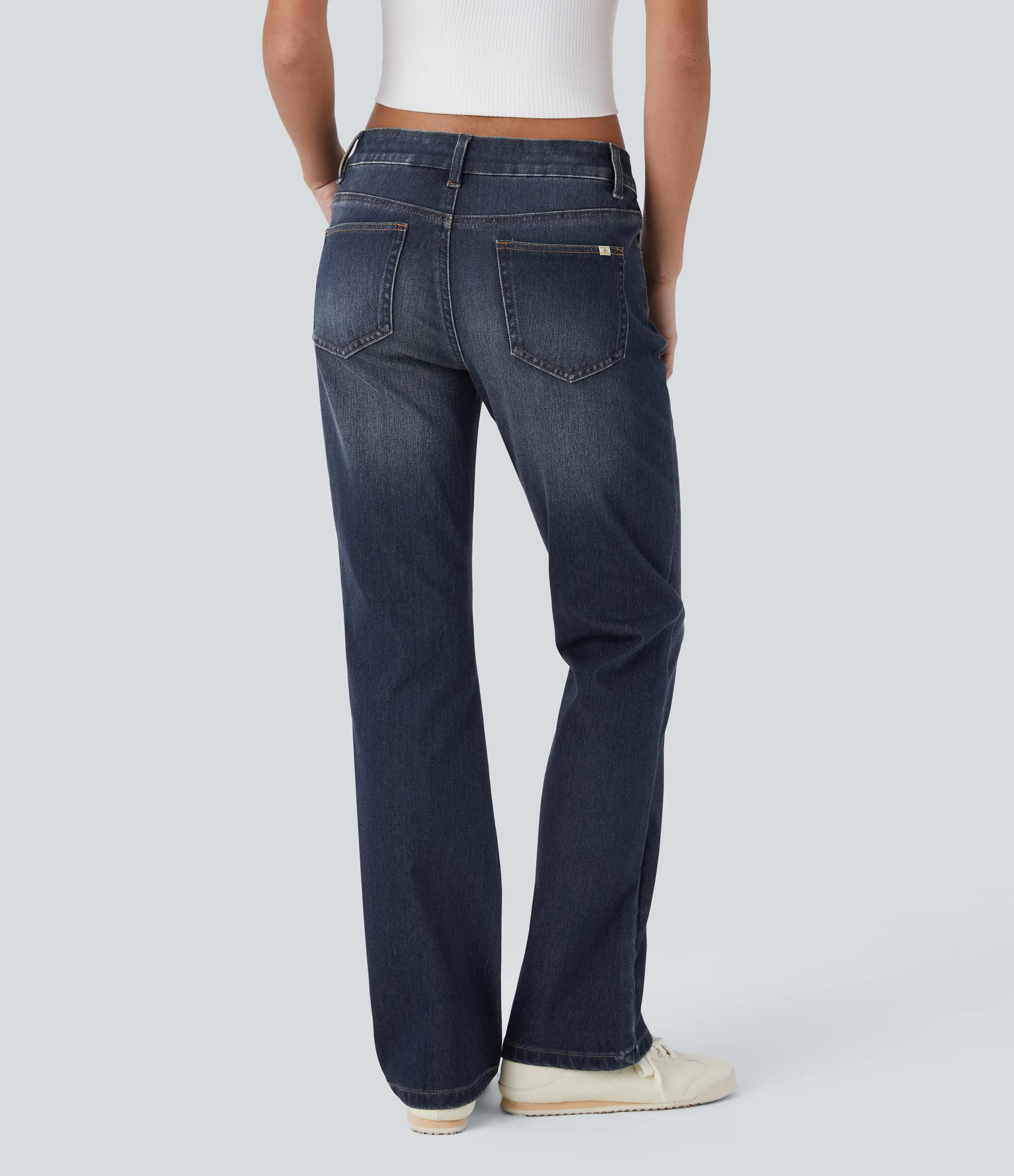 Halara Jeans Halara Flex™ Denim tiro bajo botón cremallera múltiple bolsillo elástico lavado - Forest Blue Denim - XS(tall) sold by Halara product image thumbnail 3