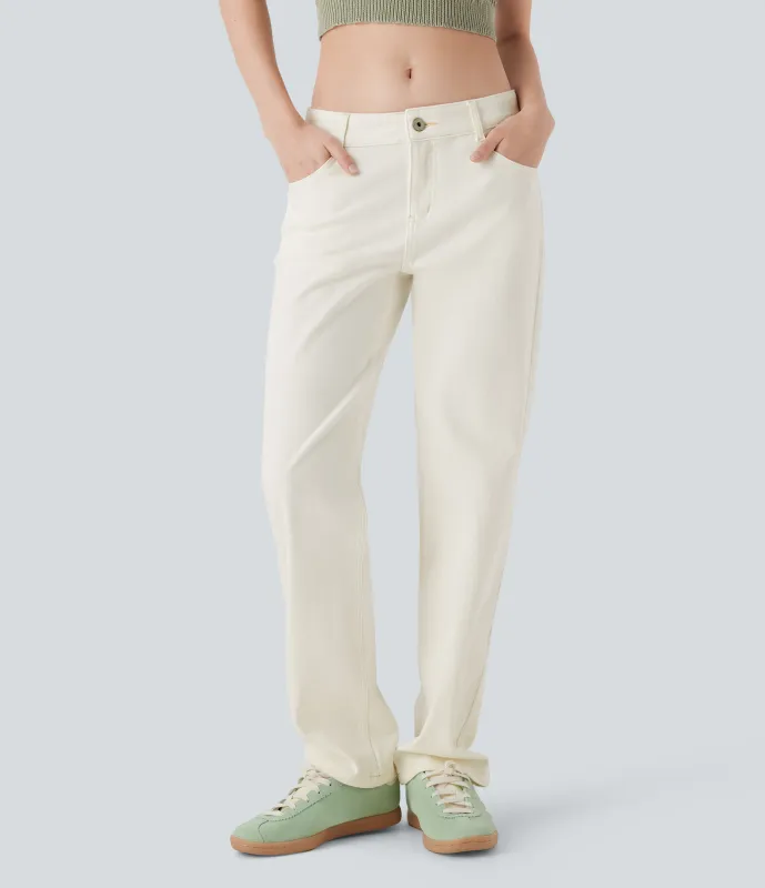 Halara Jeans Halara Flex™ Denim elástico lavado pierna recta cierre botón múltiple bolsillo tiro bajo - Ivory Denim - S(regular) sold by Halara