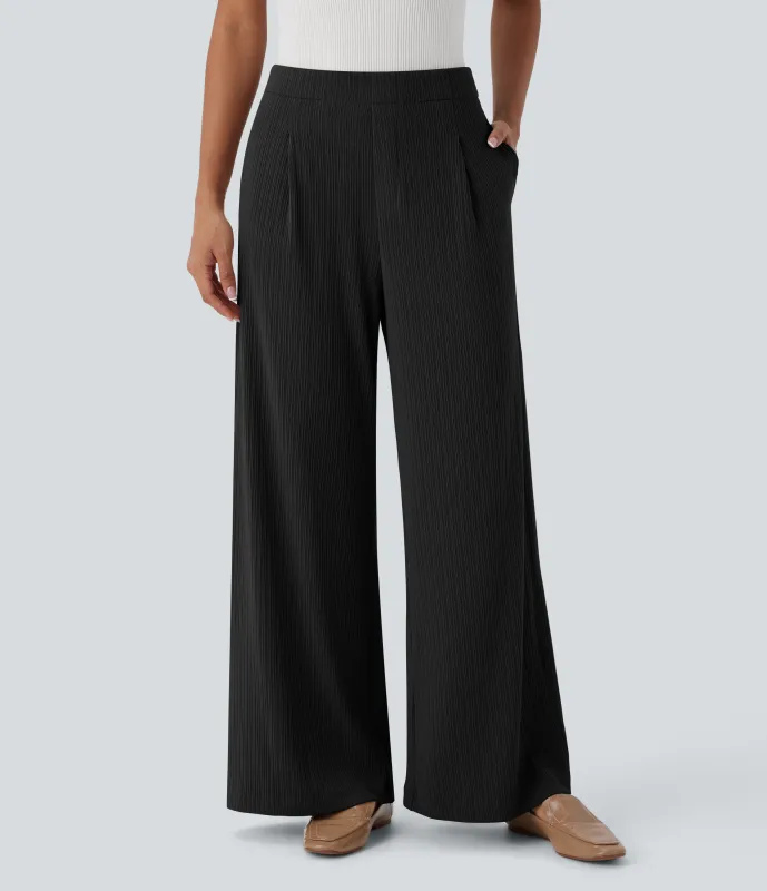 Halara Pantalón oficina pierna ancha bolsillo lateral tiro alto - Black - S(regular) sold by Halara