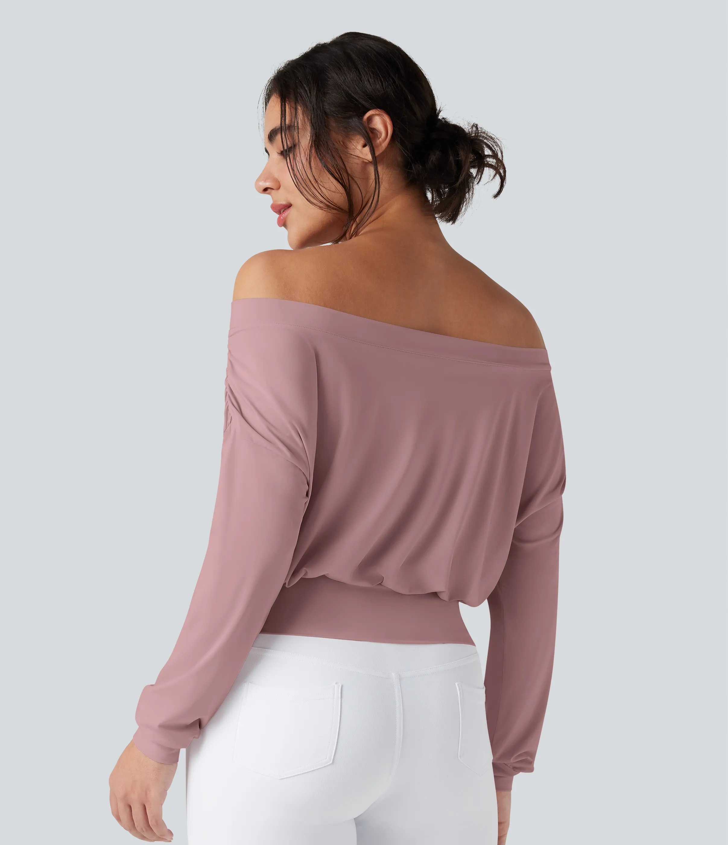 Halara Top deportivo de yoga de secado rápido extragrande con hombros descubiertos y tacto fresco - Soft Berry - XL sold by Halara product image thumbnail 3