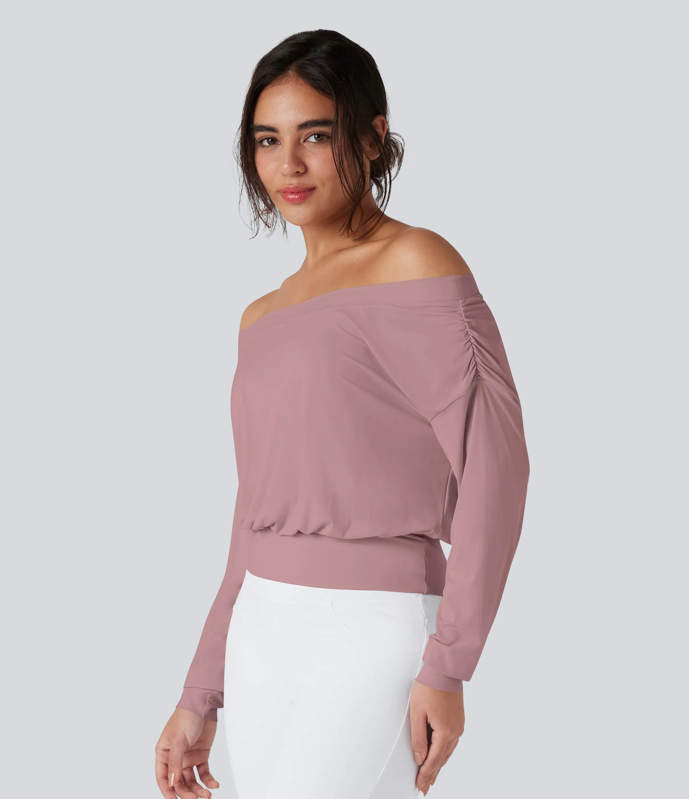 Halara Top deportivo de yoga de secado rápido extragrande con hombros descubiertos y tacto fresco - Soft Berry - XL sold by Halara product image thumbnail 4