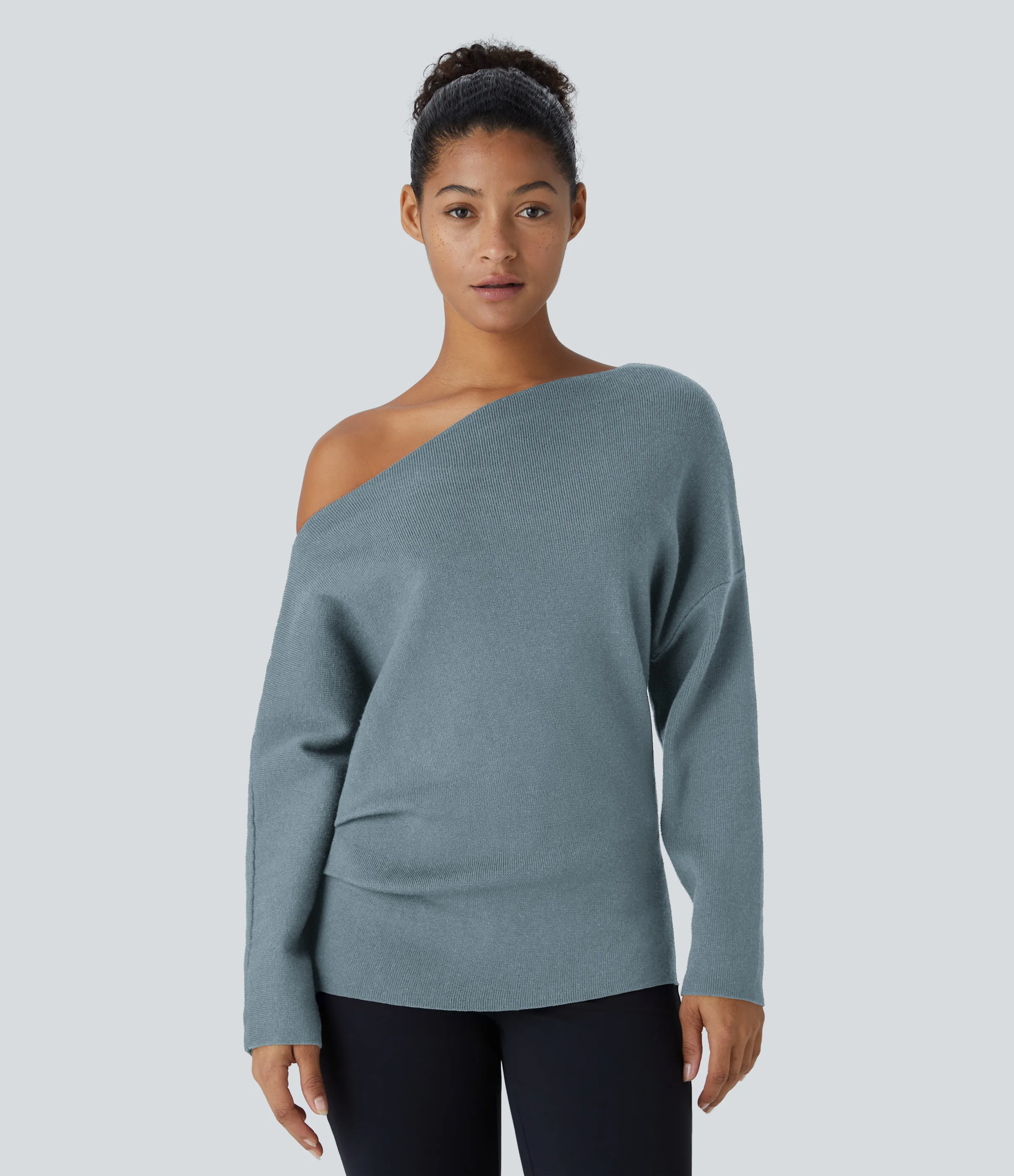 Halara Suéter oficina dividido manga larga sin hombro - Mountain Spring - S sold by Halara