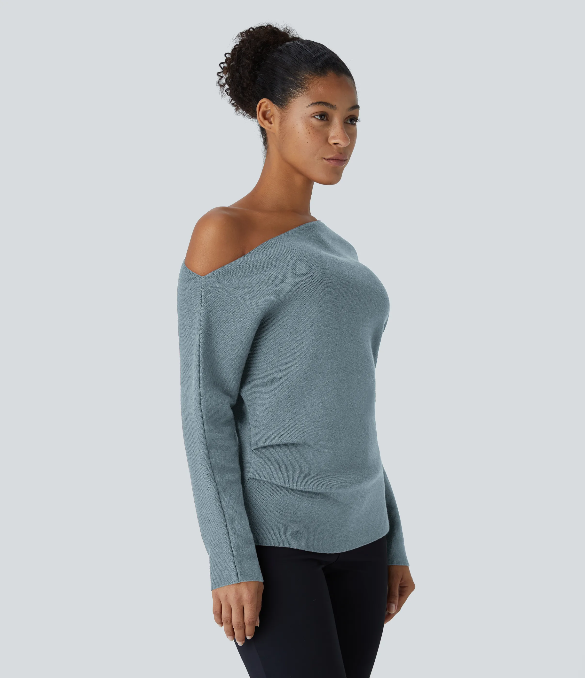 Halara Suéter oficina dividido manga larga sin hombro - Mountain Spring - S sold by Halara product image thumbnail 4