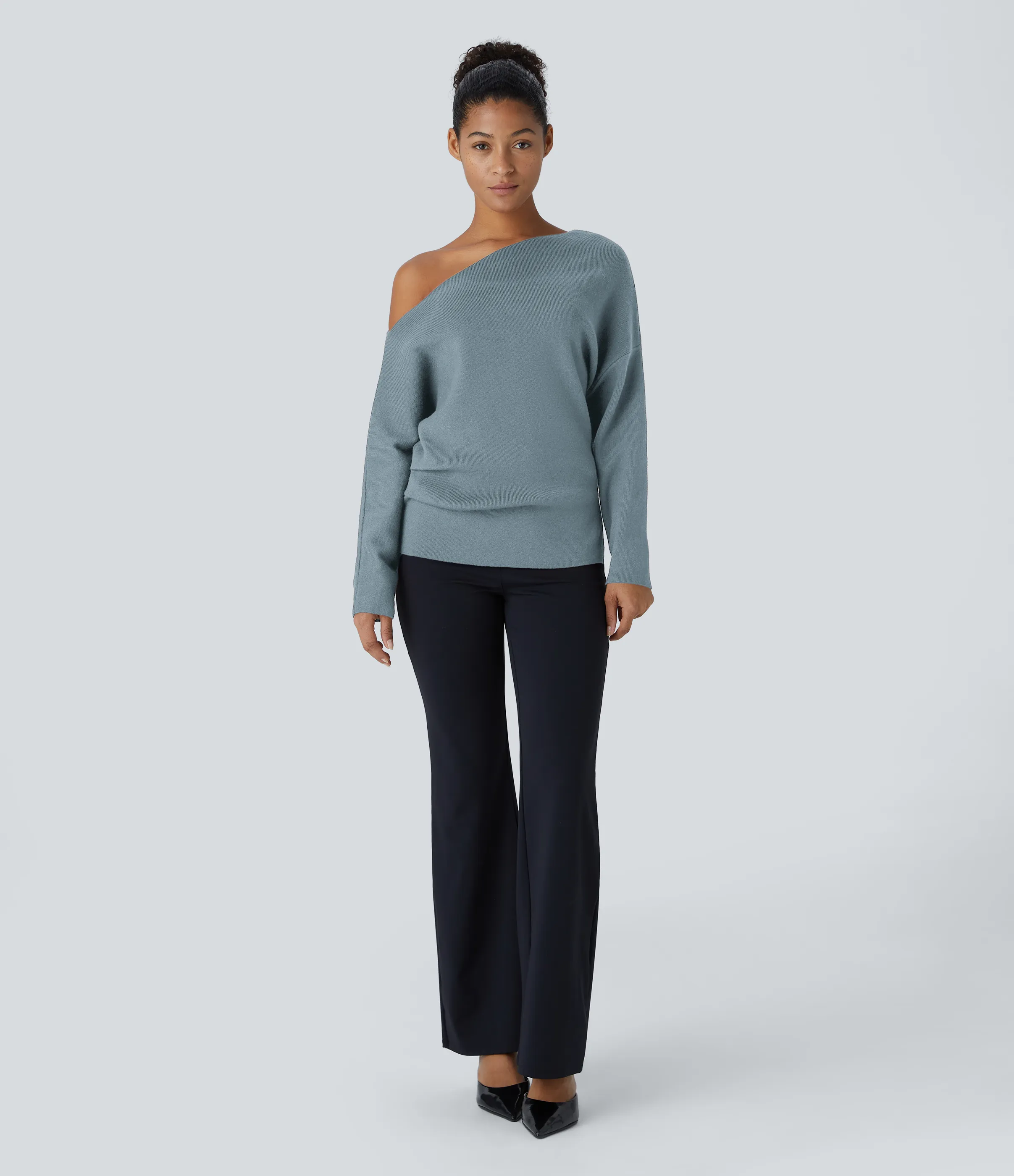 Halara Suéter oficina dividido manga larga sin hombro - Mountain Spring - S sold by Halara product image thumbnail 5