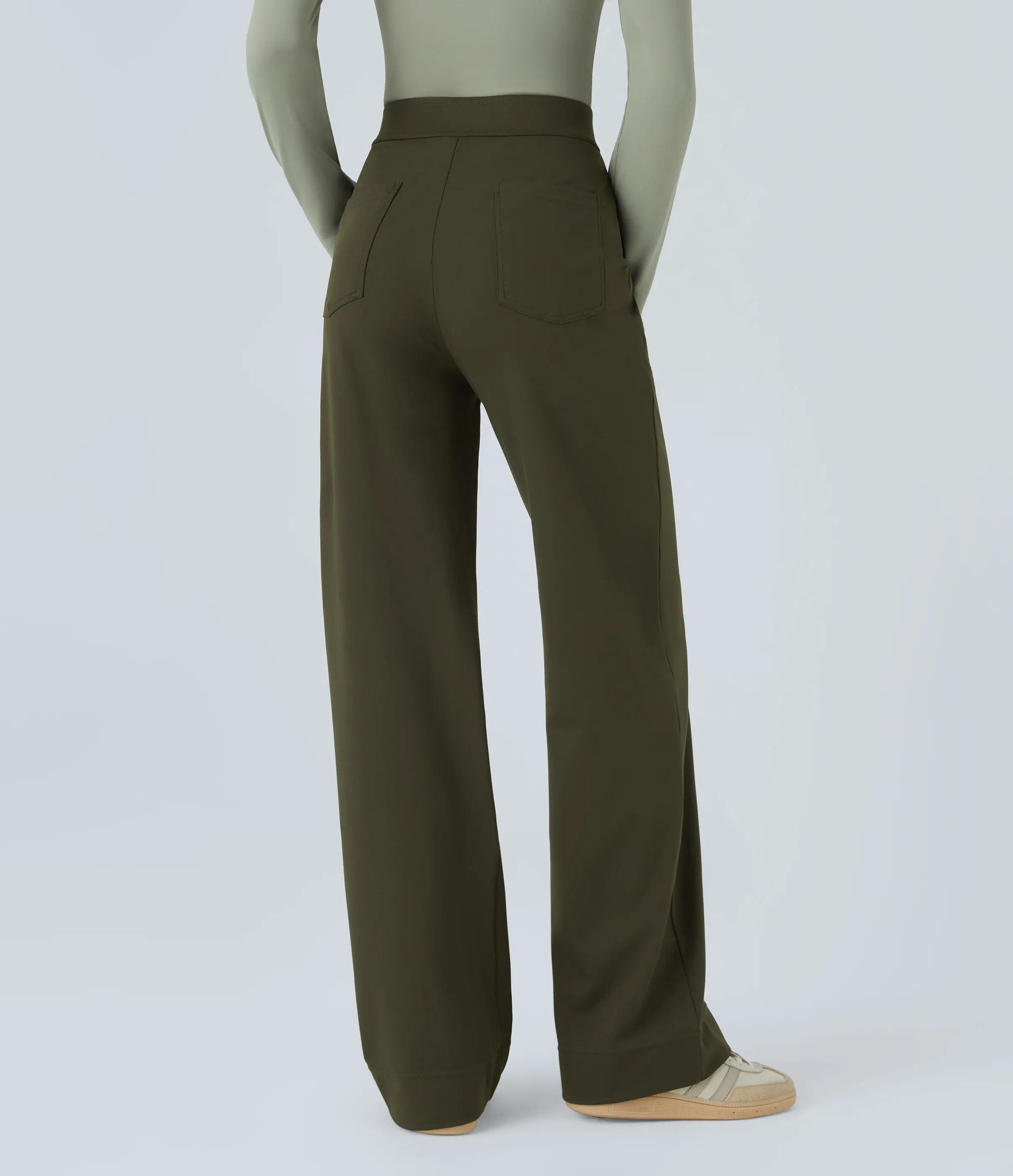 Halara Pantalón recto de tiro alto con botones y bolsillos - Lone Pine Green - M(regular) sold by Halara product image thumbnail 3