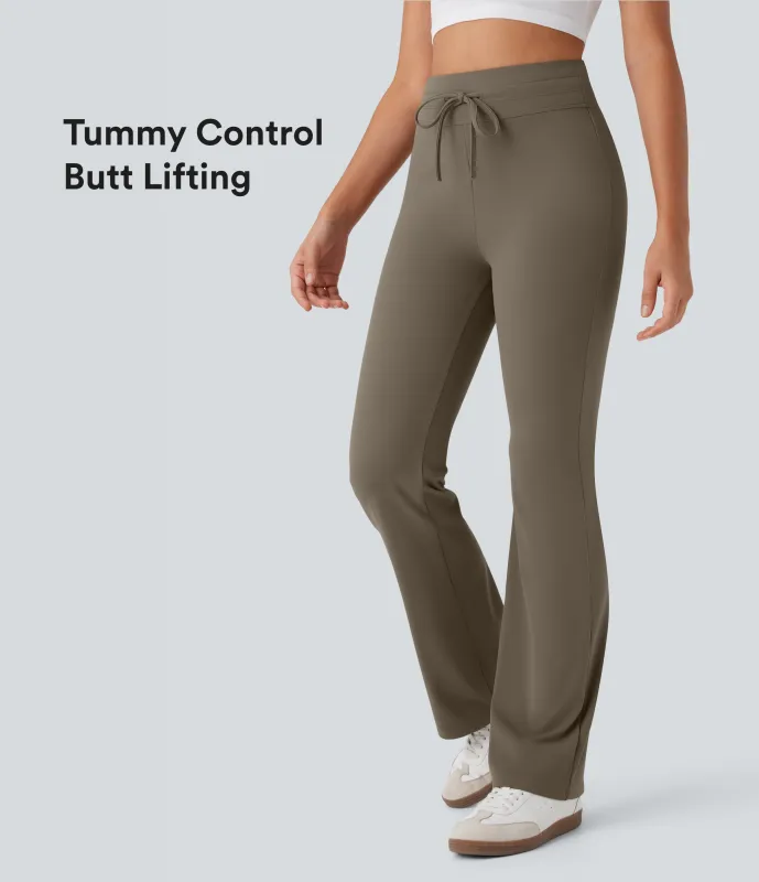 Halara Pantalones casuales de tiro alto moldeadores de abdomen y push-up con cordón ajustable y bolsillo trasero - Hay Brown - XL(regular) sold by Halara