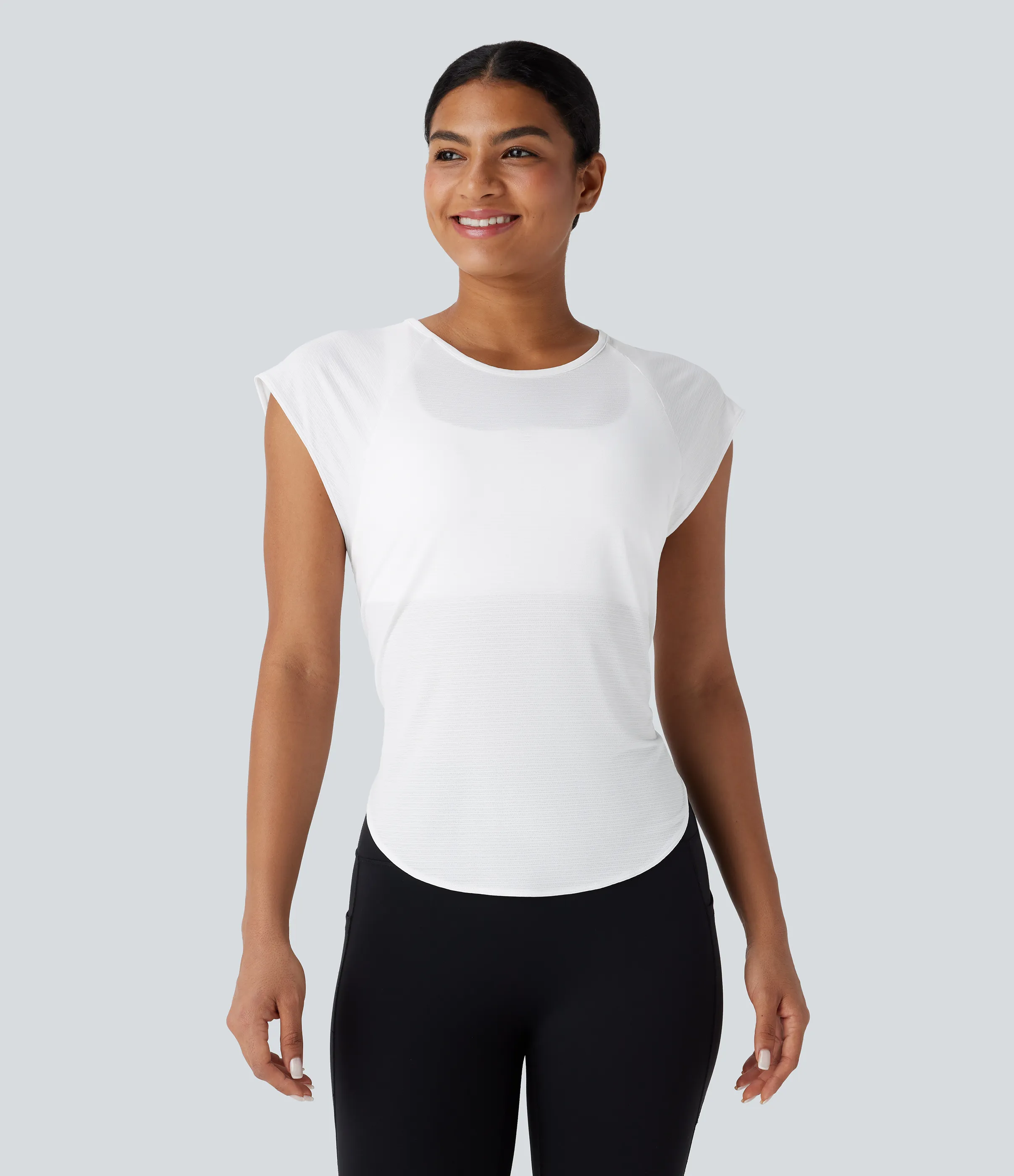 Halara Top deportivo yoga cuello redondo manga corta abertura espalda dobladillo curvo - White - XL sold by Halara product image thumbnail 4