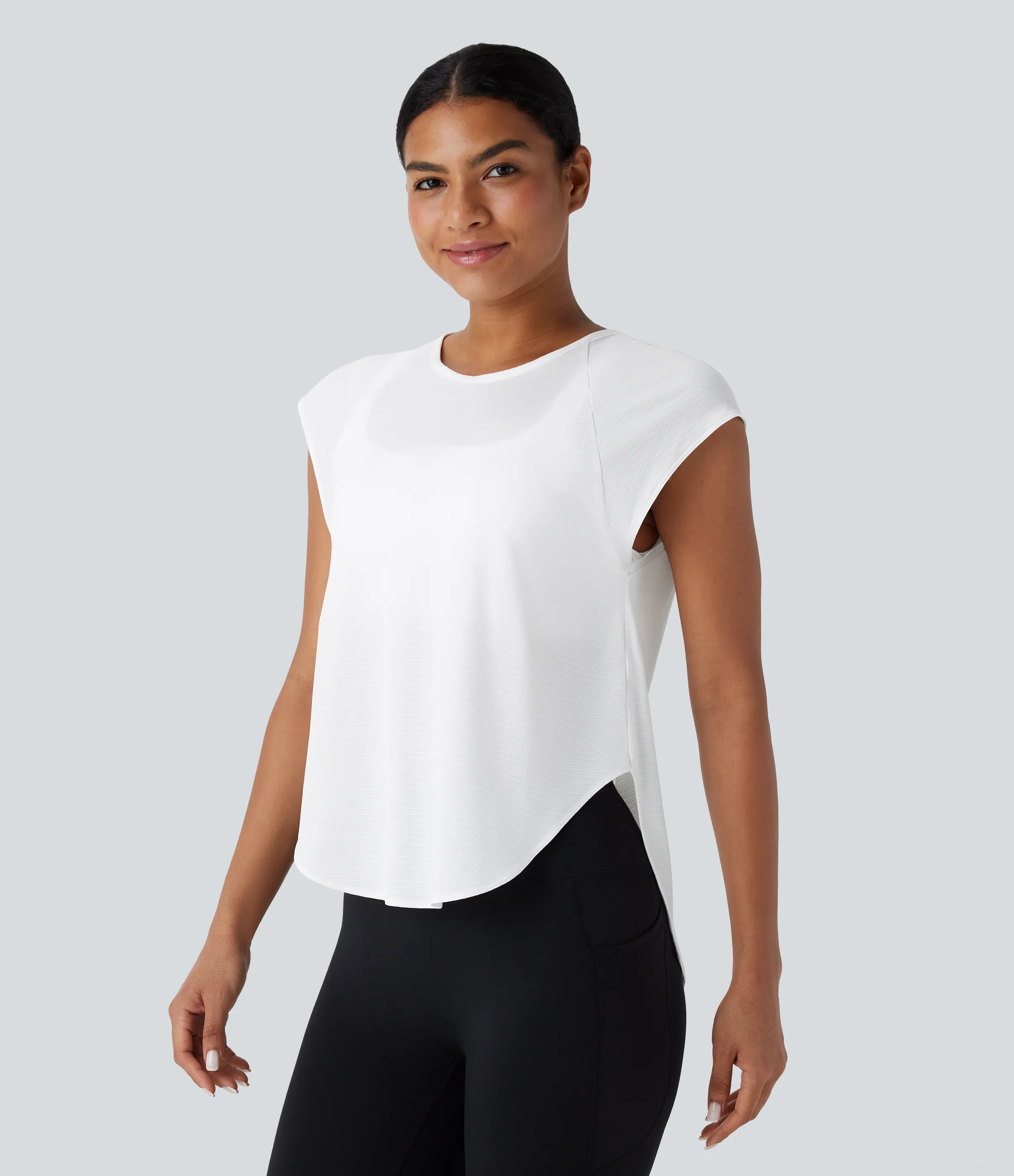 Halara Top deportivo yoga cuello redondo manga corta abertura espalda dobladillo curvo - White - XL sold by Halara product image thumbnail 5