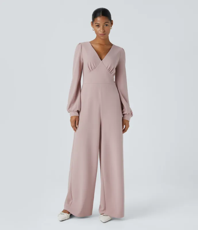 Halara Mono pierna ancha bolsillo lateral manga larga cuello V - Burnished Lilac - XS(regular) sold by Halara