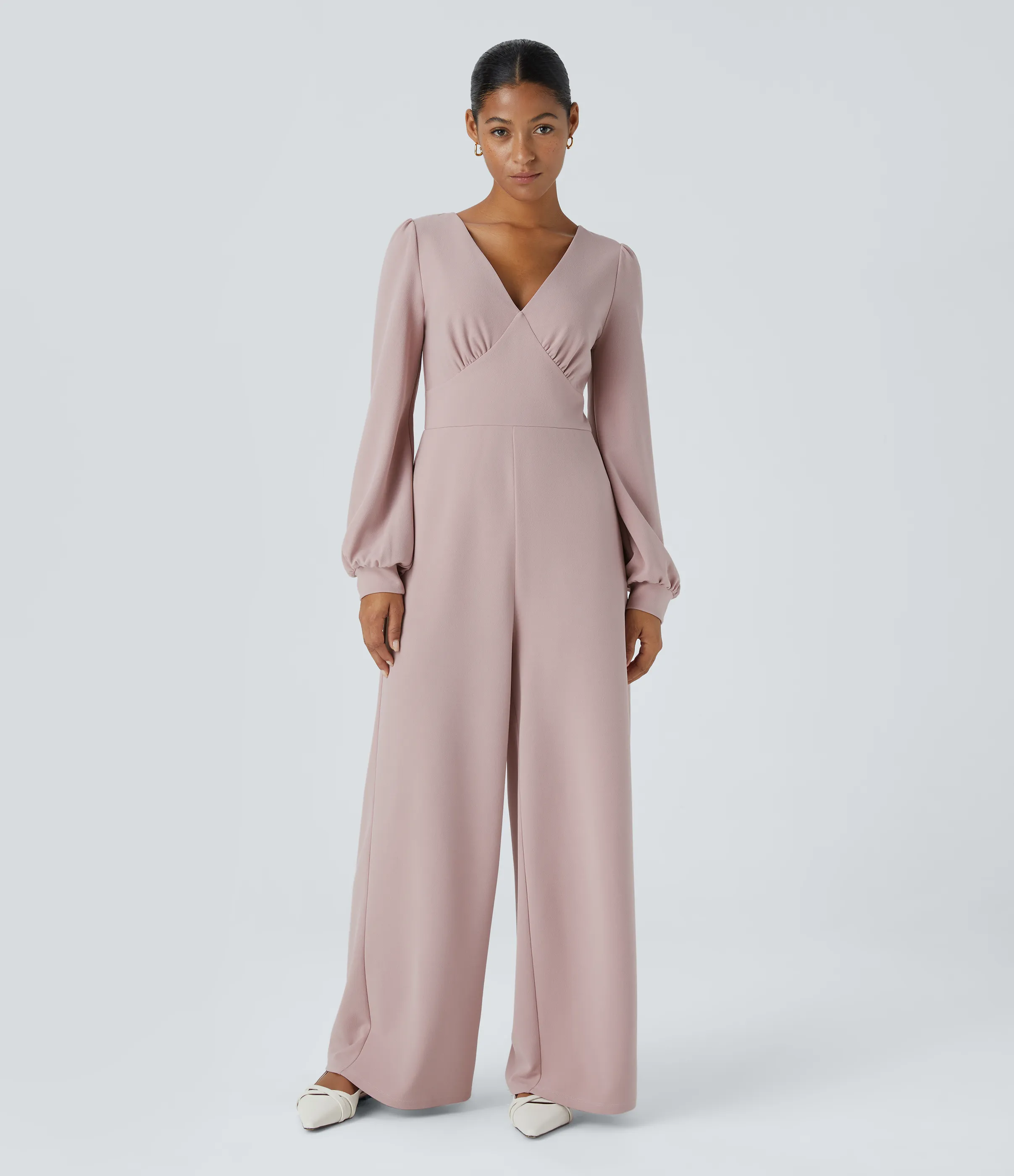 Halara Mono pierna ancha bolsillo lateral manga larga cuello V - Burnished Lilac - XS(regular) sold by Halara product image thumbnail 2