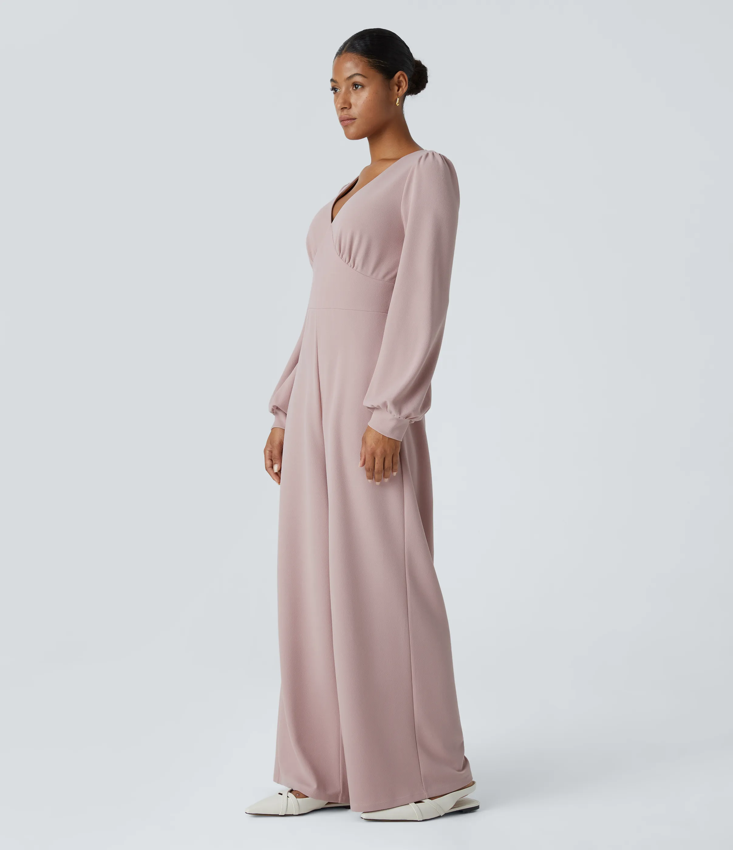 Halara Mono pierna ancha bolsillo lateral manga larga cuello V - Burnished Lilac - XS(regular) sold by Halara product image thumbnail 4