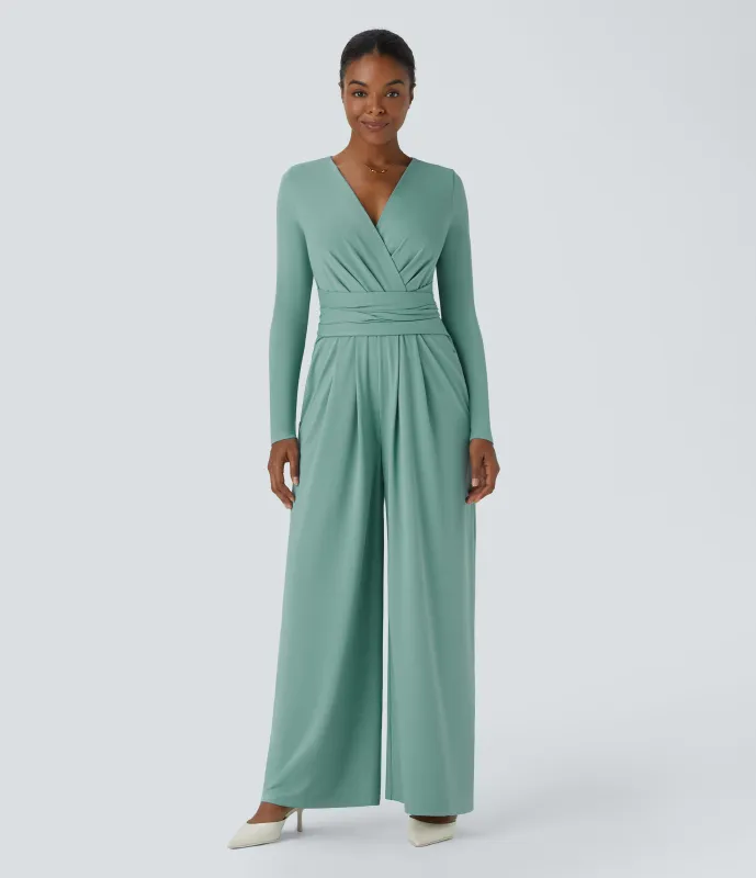 Halara Mono cuello V manga larga bolsillo lateral lazo espalda - Azure - XS(regular) sold by Halara