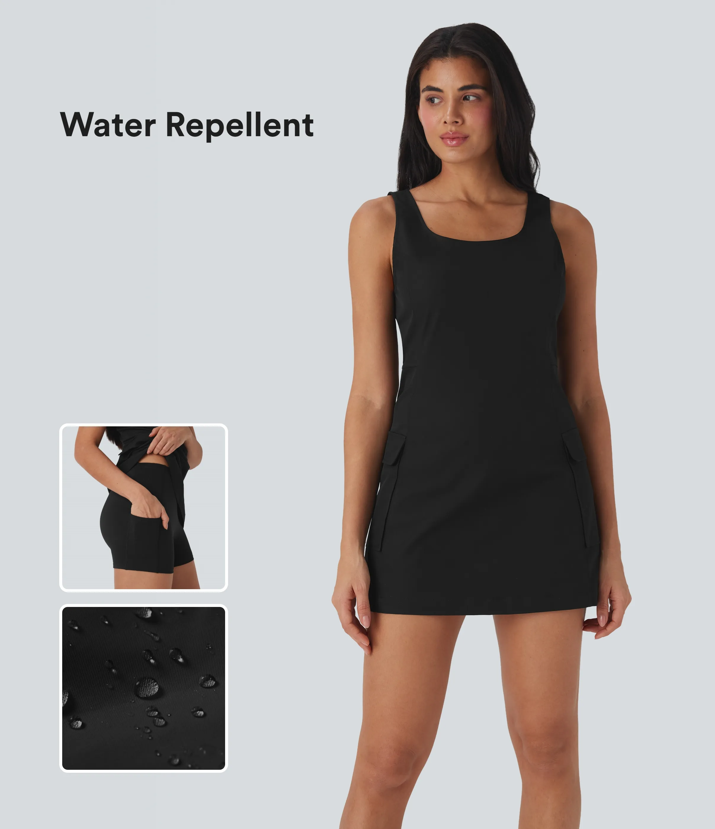 Halara Minivestido cargo de camping de dos piezas repelente al agua y al desgaste con espalda abierta y múltiples bolsillos - Black - L sold by Halara