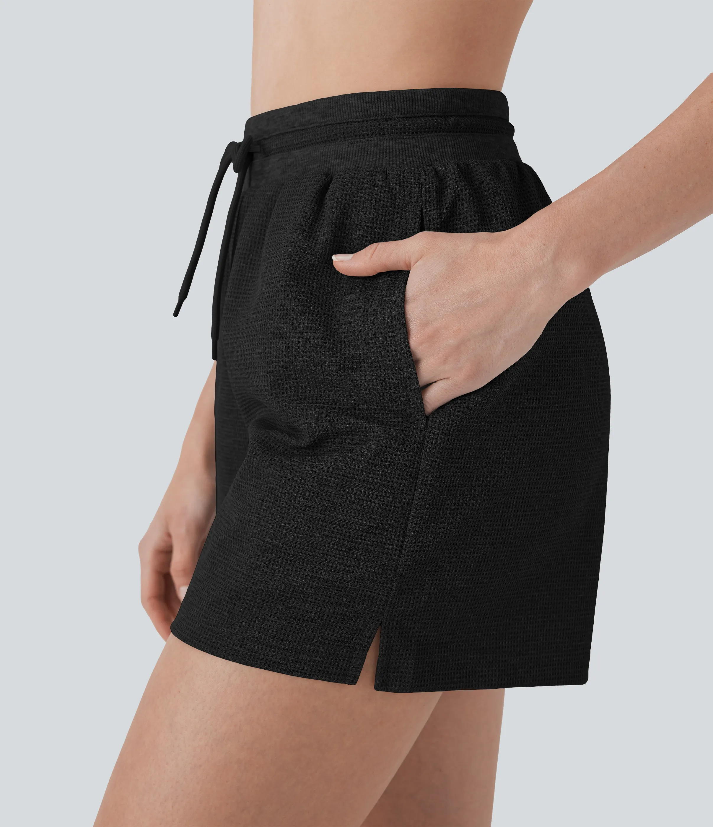 Halara Shorts de yoga de tiro alto con cordón y bolsillos laterales - Black - S sold by Halara product image thumbnail 5