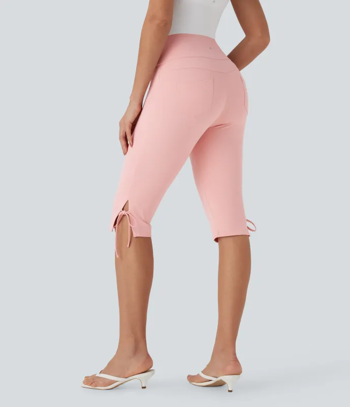 Halara Pantalones capri casuales de tiro medio con cordones y bolsillos traseros - Veiled Pink - XL(regular) sold by Halara