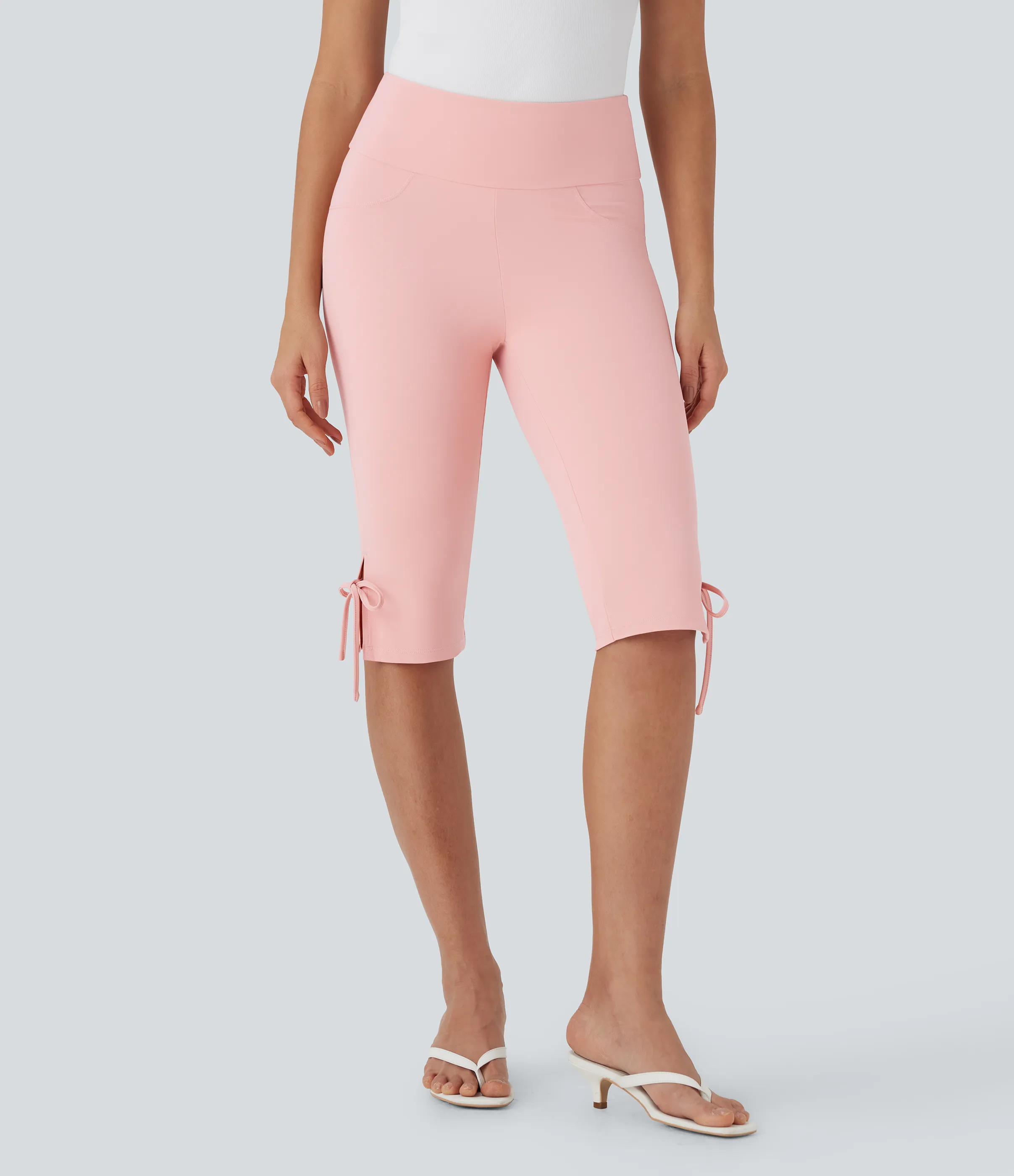 Halara Pantalones capri casuales de tiro medio con cordones y bolsillos traseros - Veiled Pink - XL(regular) sold by Halara product image thumbnail 3
