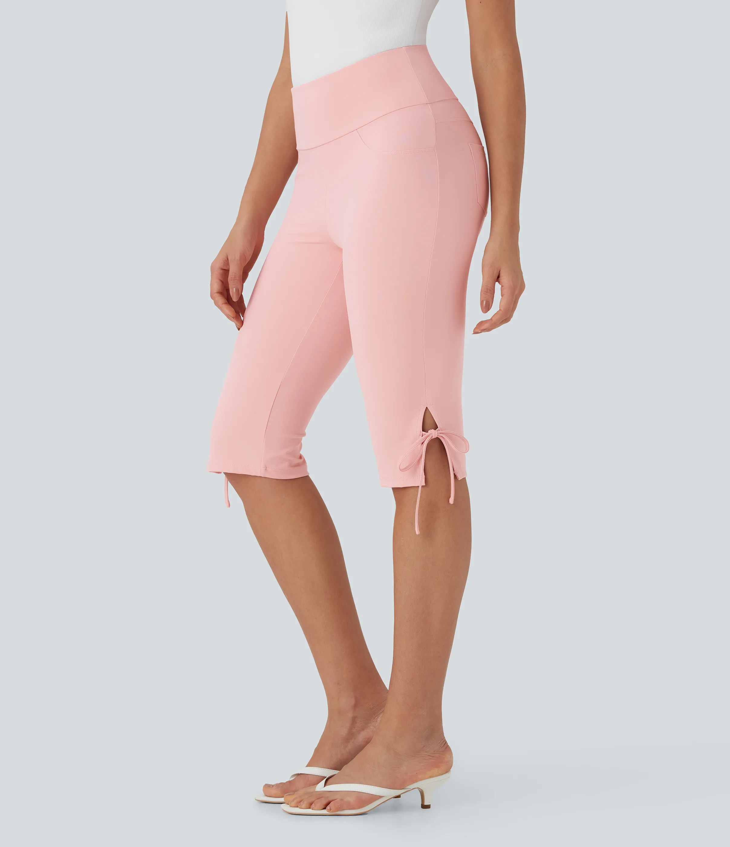 Halara Pantalones capri casuales de tiro medio con cordones y bolsillos traseros - Veiled Pink - XL(regular) sold by Halara product image thumbnail 4