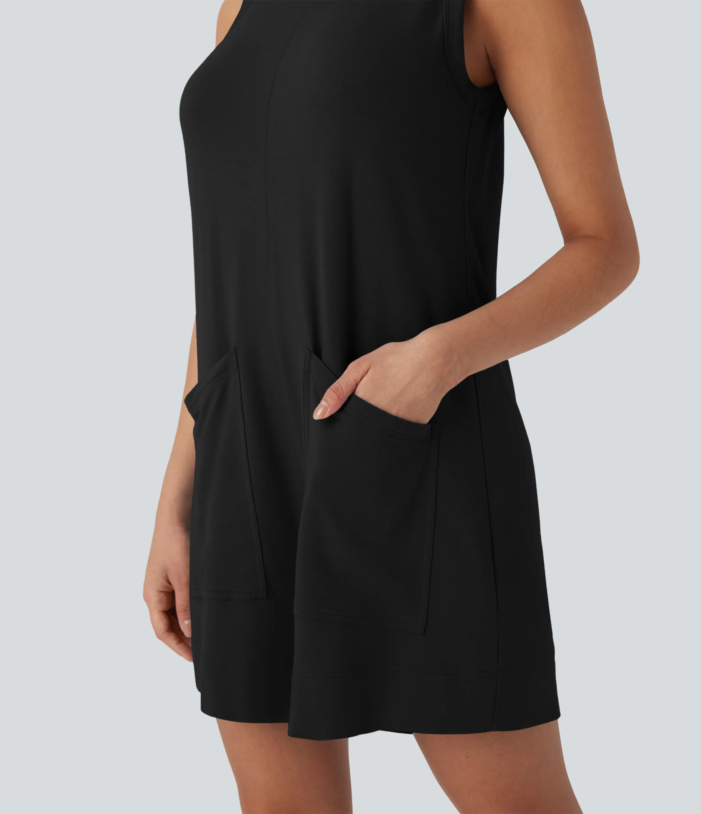Halara Mono sin manga cuello redondo botón bolsillo - Black - M(regular) sold by Halara product image thumbnail 5